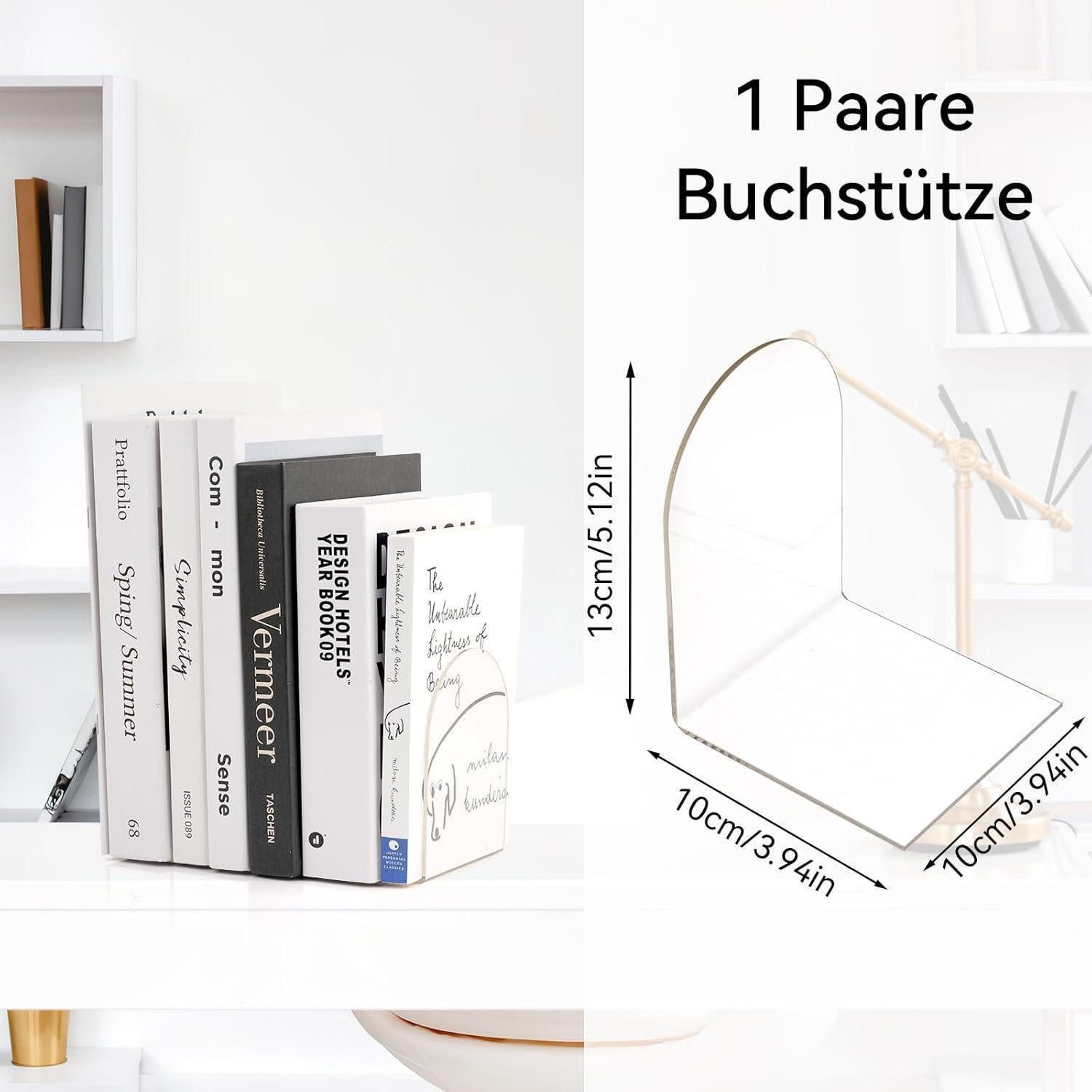 LuxusKollektion Buchstütze Buchstütze Acryl Transparent 2er Pack 80 x 70 x 130mm Bücherhalter