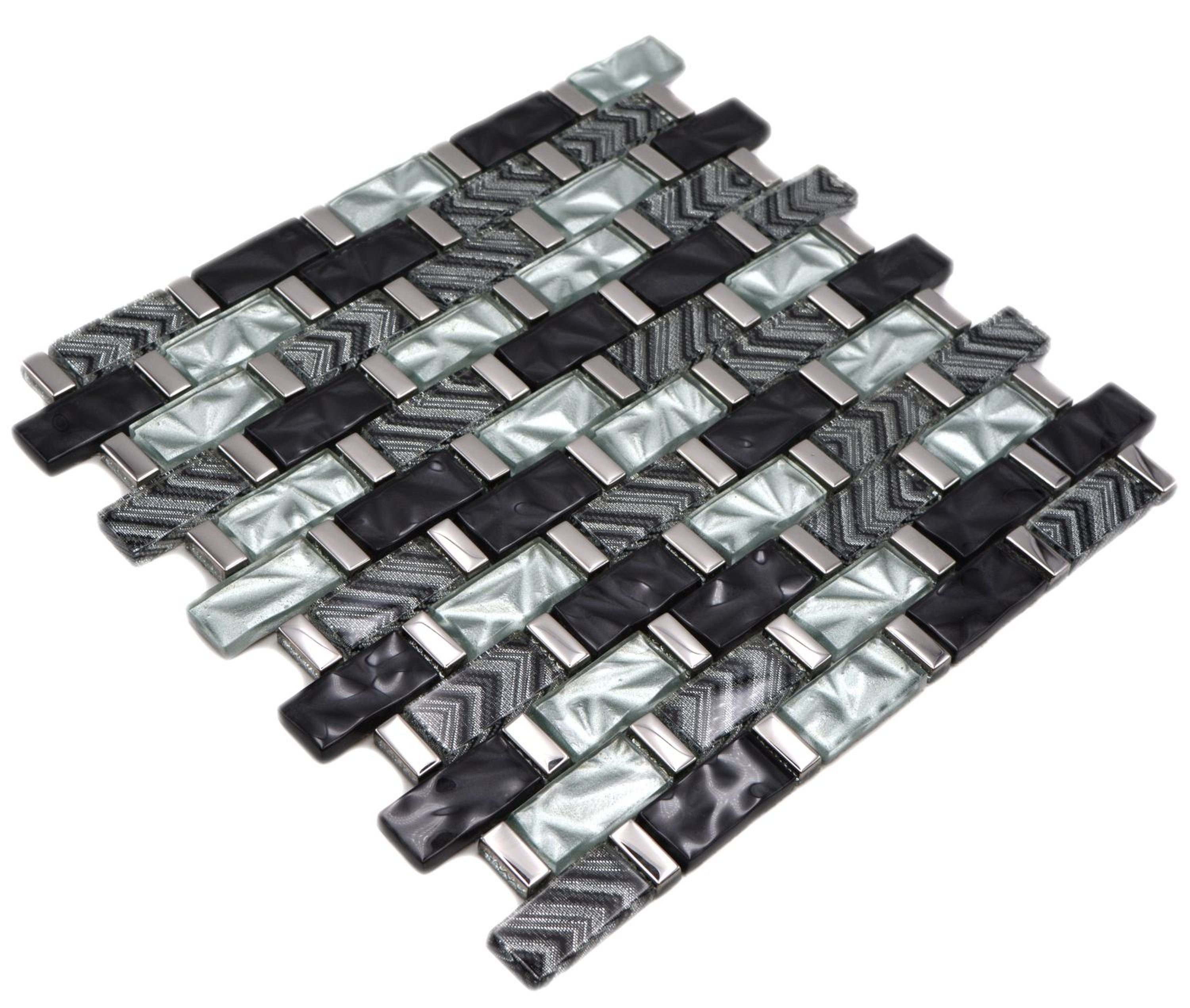 Mosani Wandfliese Glasmosaik silber Mosaikfliese glänzend grau schwarz