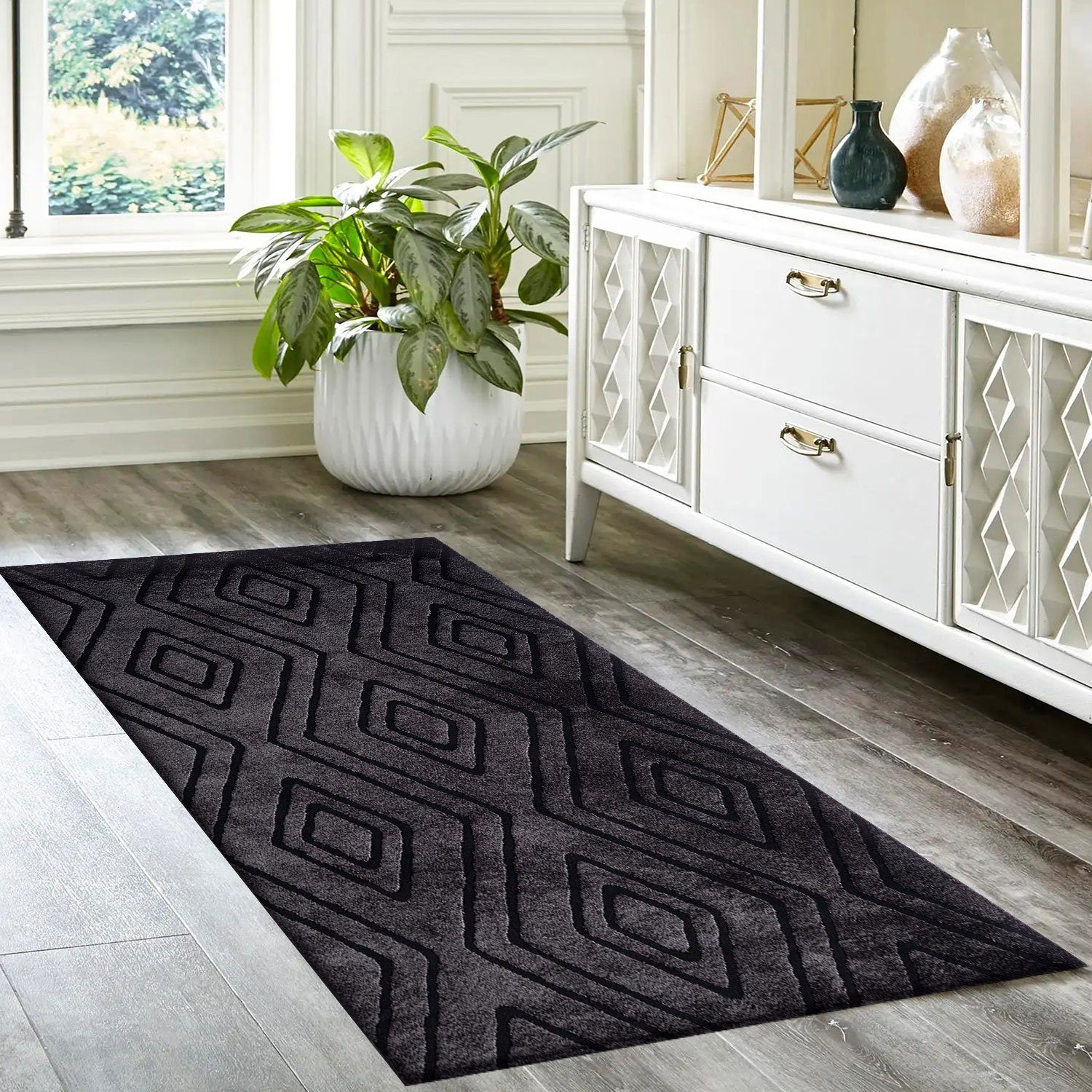 Vimoda Teppich Kurzflor Modern Super Weich, Rechteckig, 3D Effekt, Skandinavisch, Rauten, teppichwohnzimmer