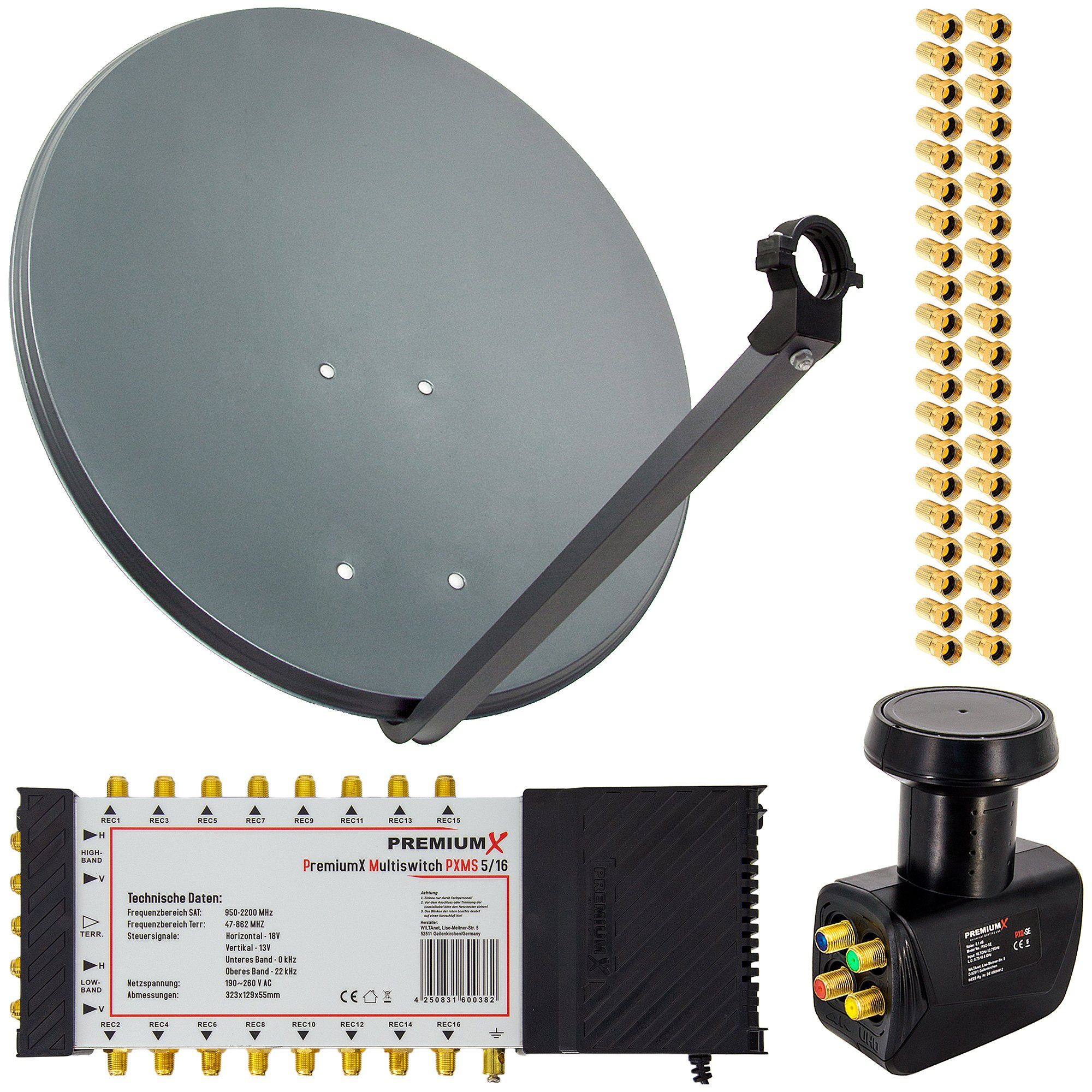 SAT Anlage 80cm Antenne Multischalter 5/16 LNB 40x F-Stecker SAT-Antenne