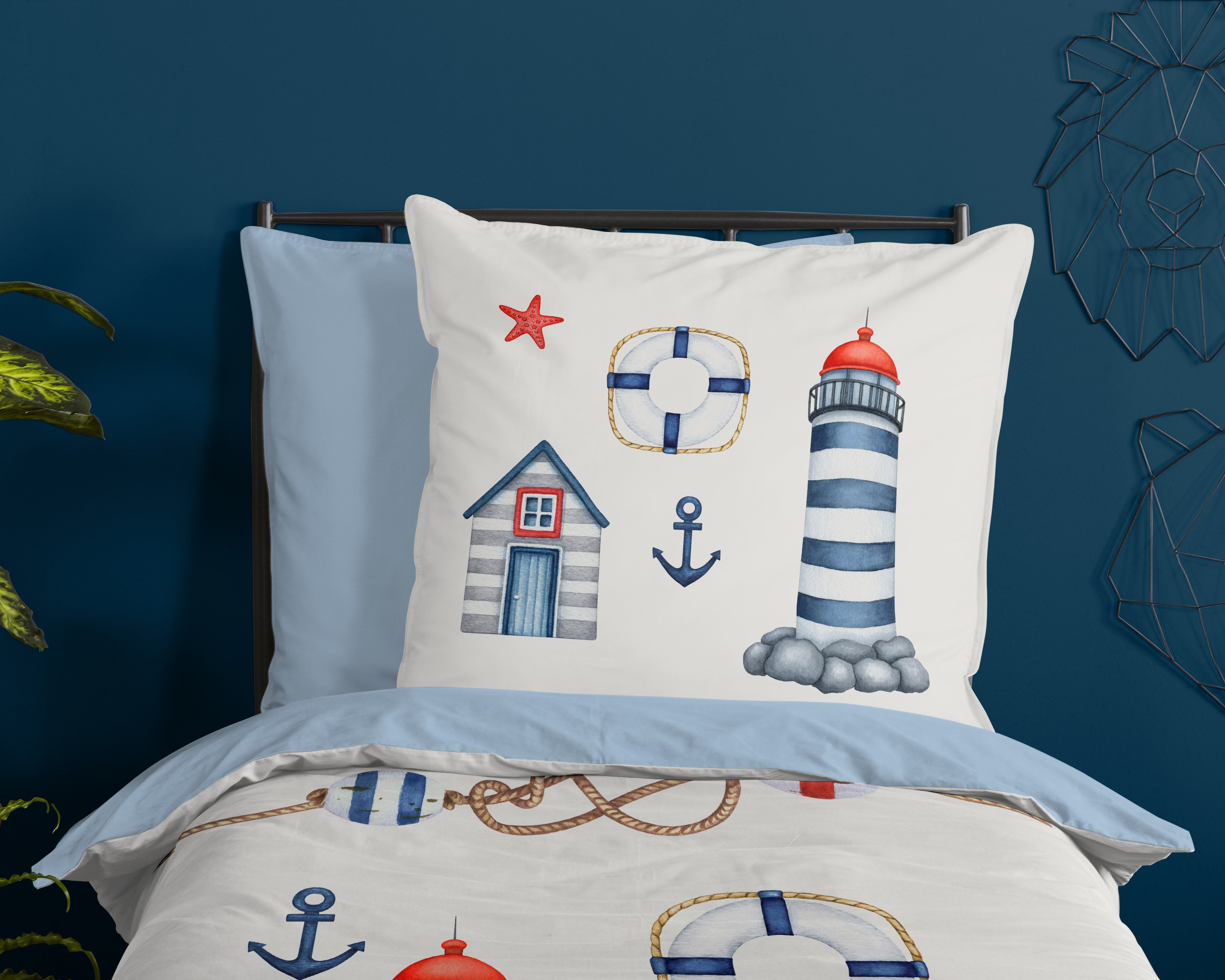 PURE luxury collection Kinderbettwäsche Maritime, Microfaser, 2 teilig, Mikrofaser, 135x200, 2 Teilig, Wendeoptik, Maritim, Strand