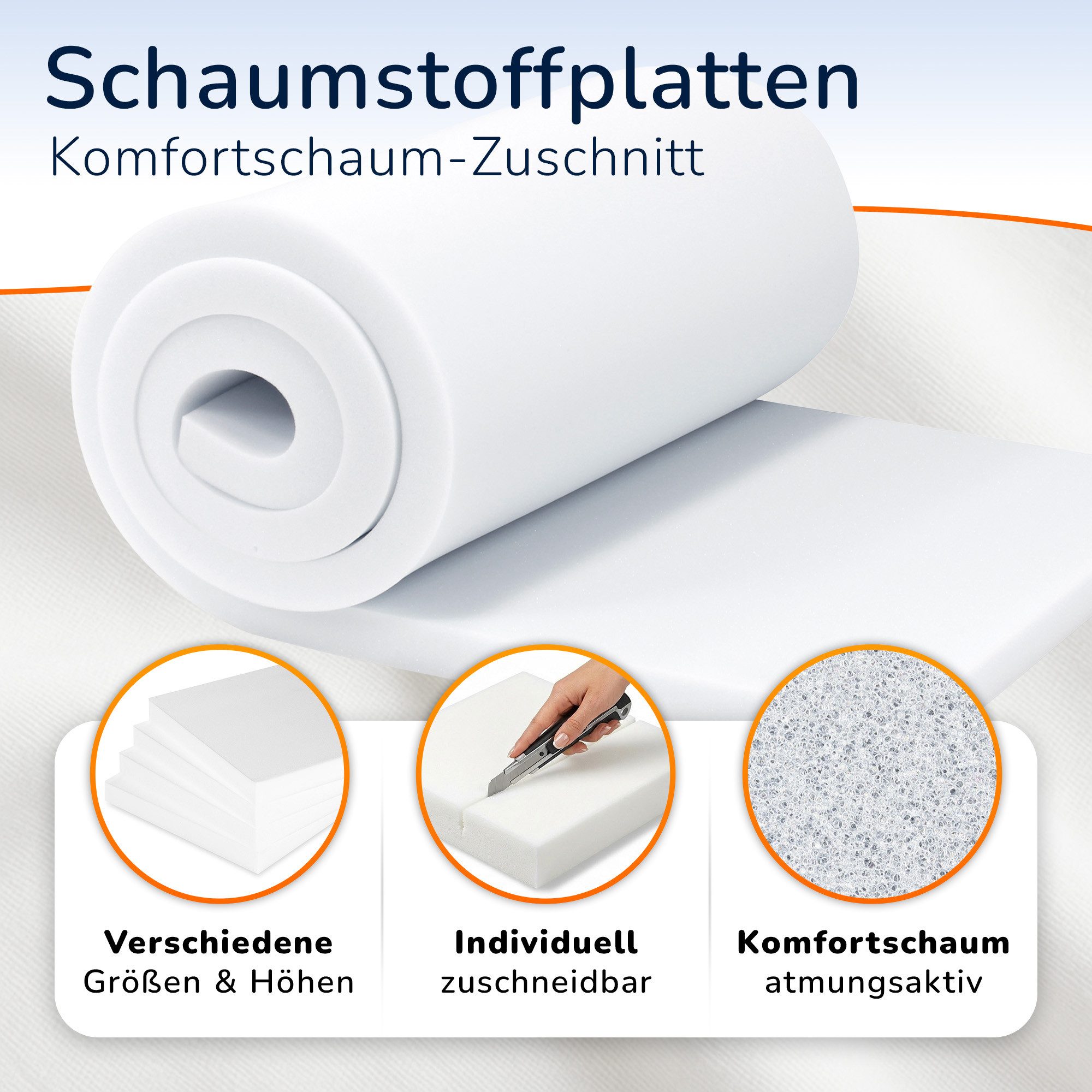 MSS e.K., Topper Schaumstoffplatte Polster Auflage Foam 2 bis 20 cm Höhe:, 2 cm, verschied. Größen 50x200 60x200 70x200 80x200 90x200 120x200 140x200
