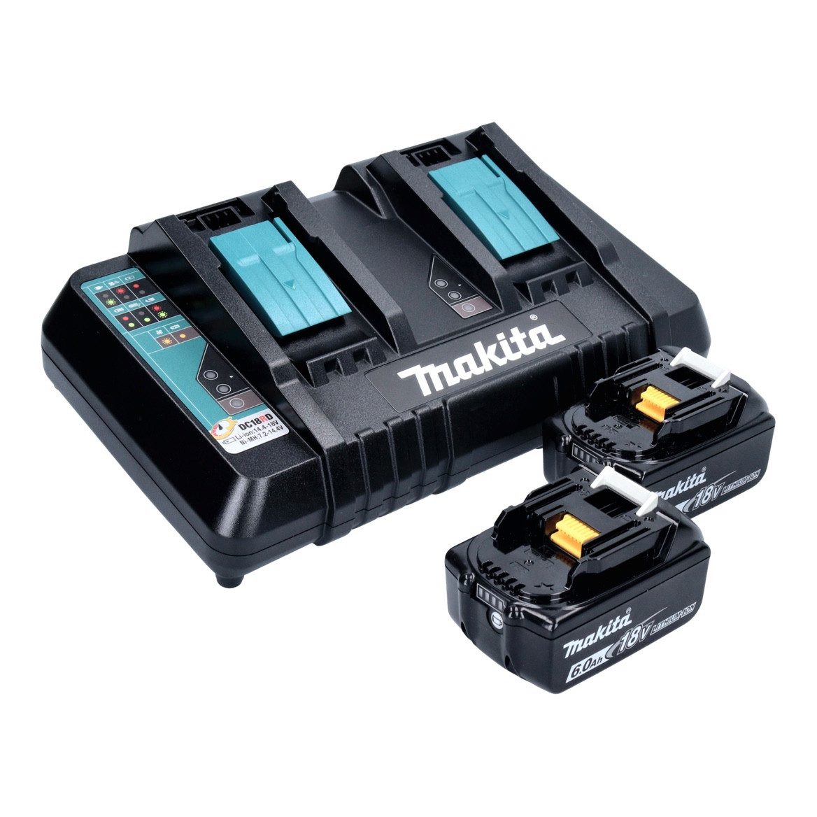 Makita Power Source Kit 18 V mit 2x BL 1860 B Akku 6,0 Ah + DC 18 RD Akkupacks