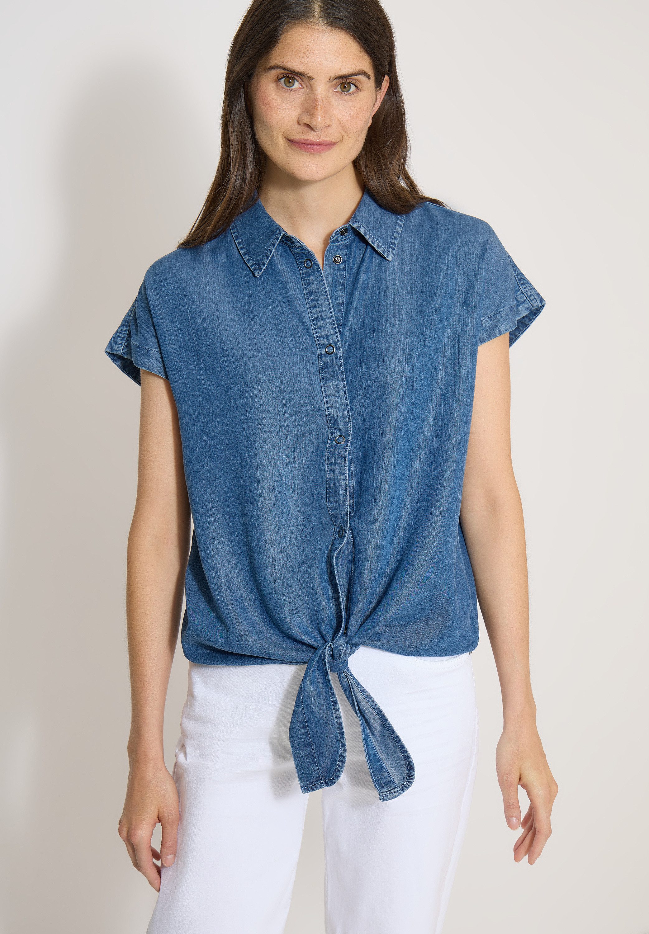 CECIL Kurzarmbluse in Denim-Optik