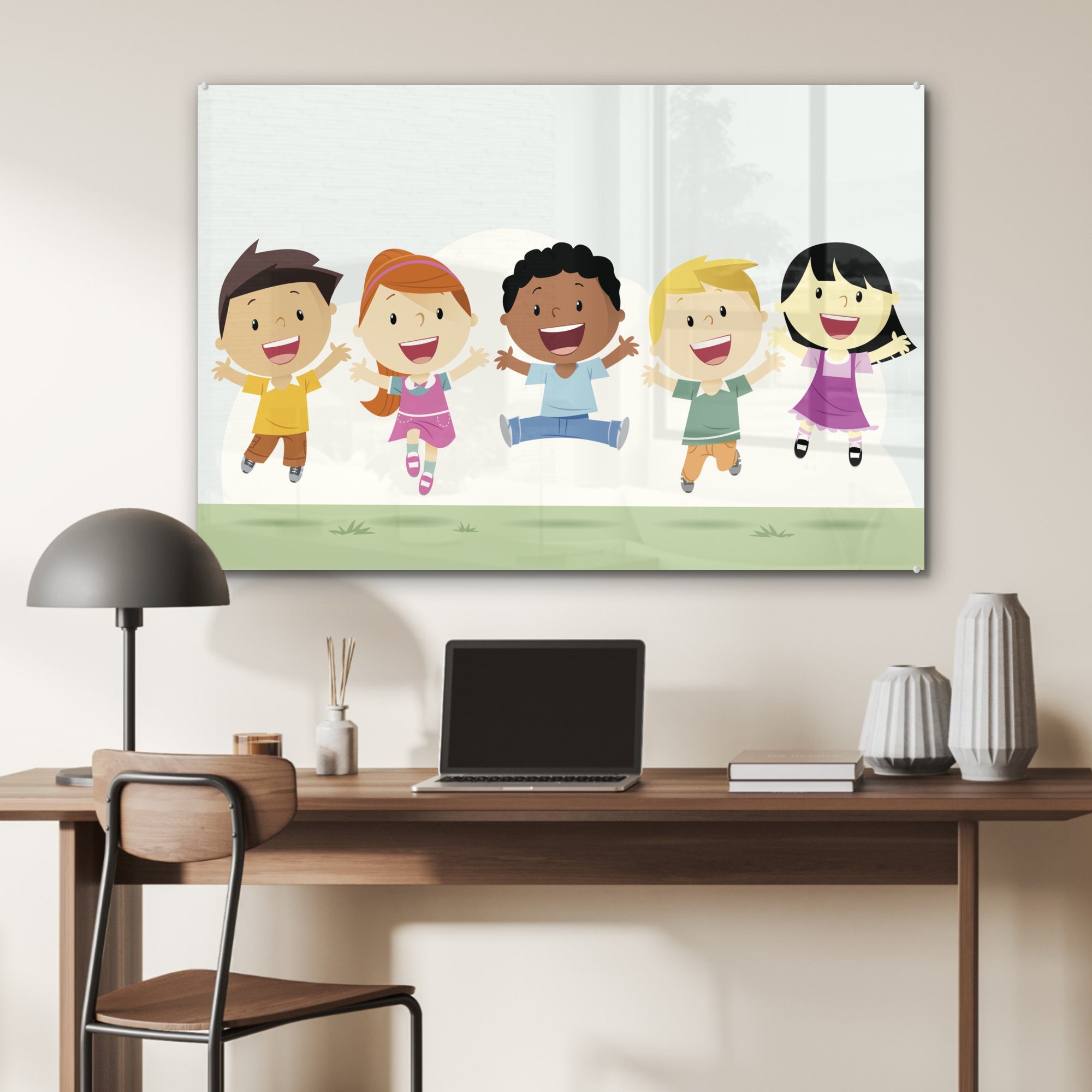 MuchoWow Acrylglasbild Illustration Kindern, & St), glücklichen Wohnzimmer Schlafzimmer von (1 Acrylglasbilder