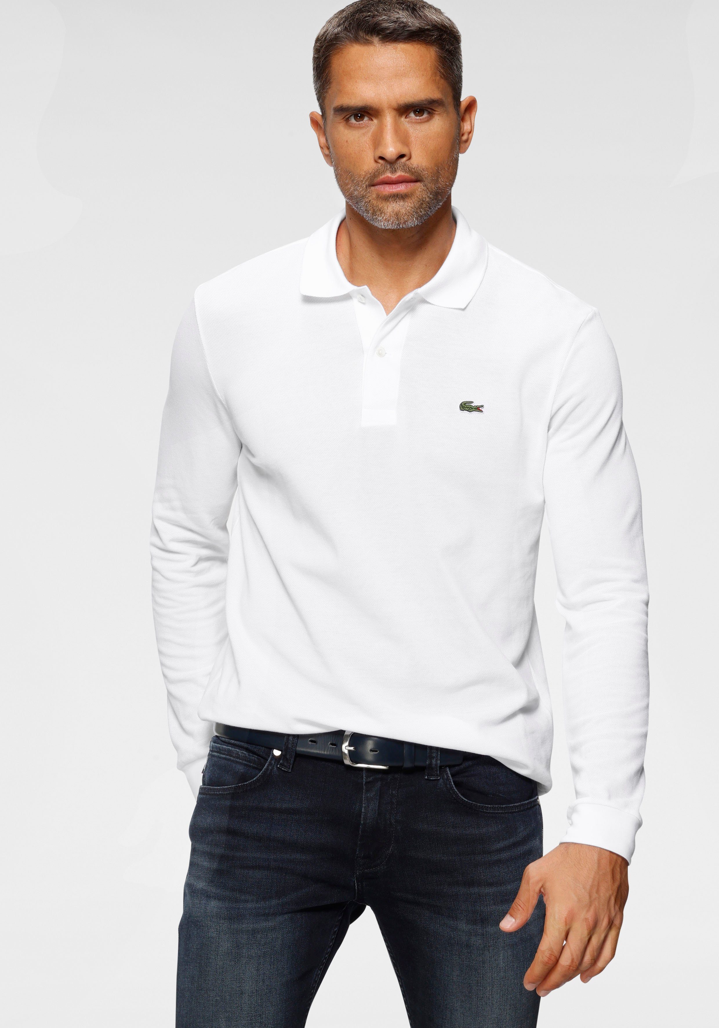 Basic weiß Lacoste Style Langarm-Poloshirt