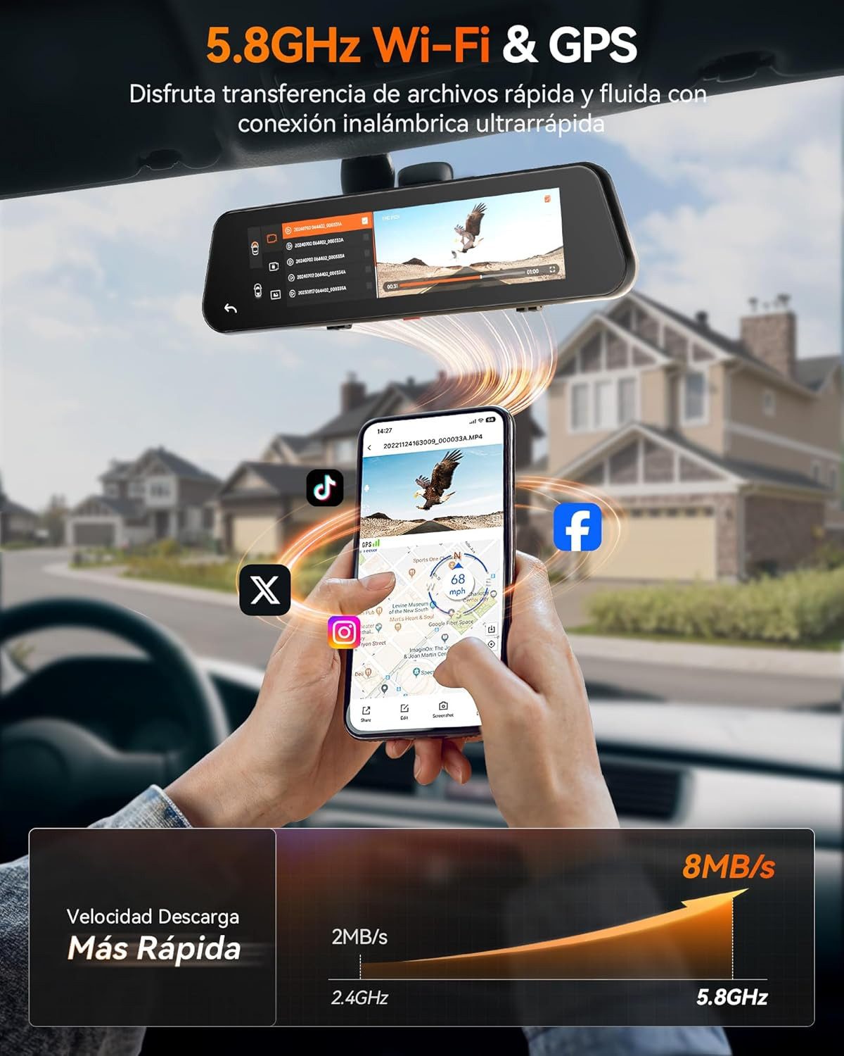 WOLFBOX G900 PRO Spiegel Dashcam mit STARVIS 2 IMX678, G-Sensor & GPS Dashcam (WLAN (Wi-Fi), App-Steuerung, Touchscreen, eingebautes Display, eingebautes WiFi) – Bild 4 von 5