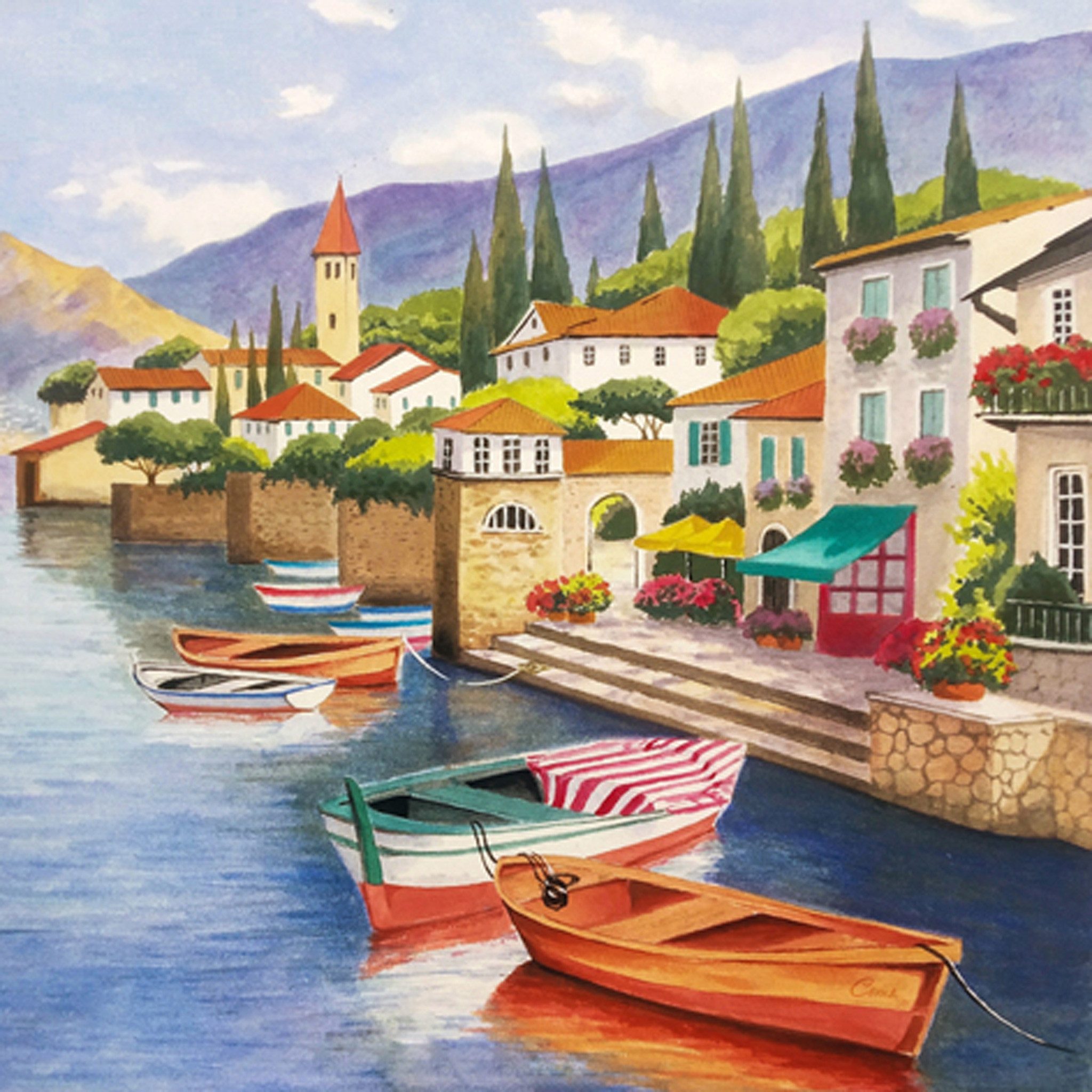 ti-flair Papierserviette, Servietten Papier 33x33cm 3-lagig Italien Comer See Motiv 20 Stück