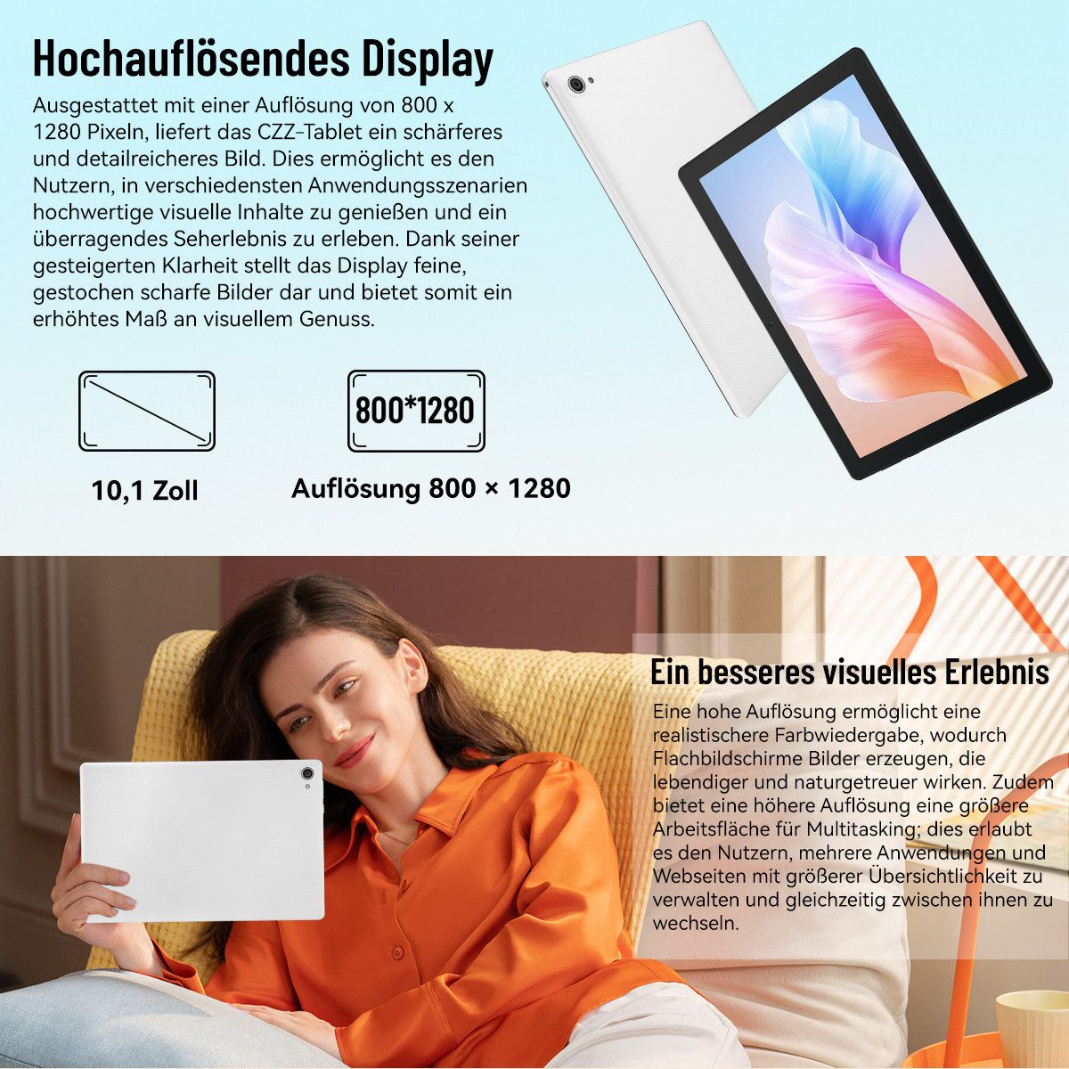 BUFO 10 Zoll 64GB erweiterbar auf 1 TB, mit Tastatur/Maus/Stift, Android Tablet (10", 64 GB, Android 15, 2,4G/5G WiFi, Split-Screen-Funktion, HD 1280x800, Dual- – Bild 5 von 5