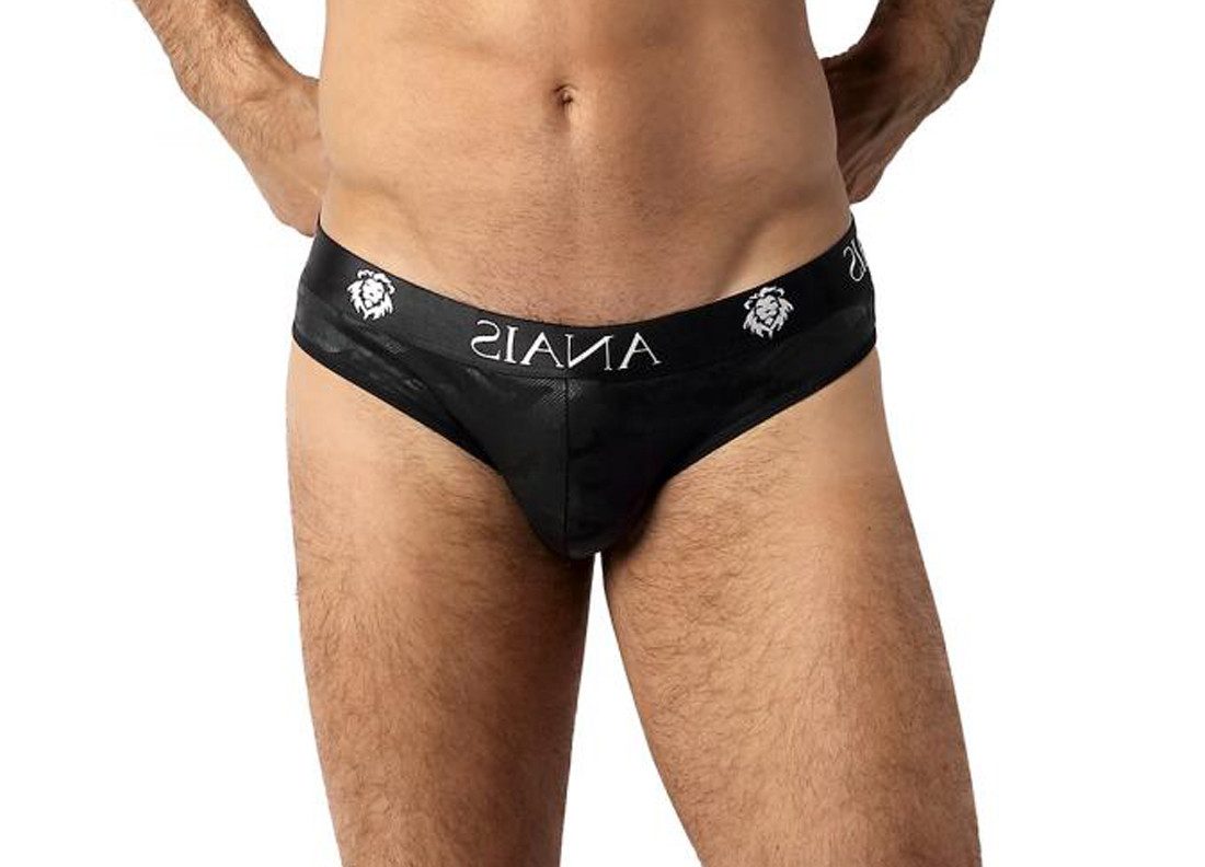 Slip Herren Slip in schwarz aus blickdichtem Stoff mit camouflage Print