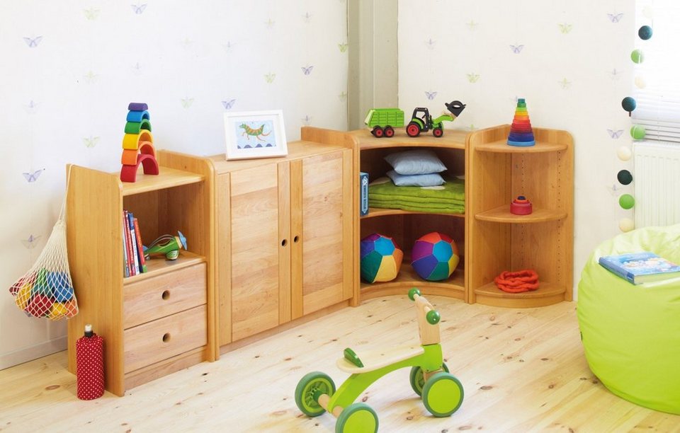 BioKinder - Das gesunde Kinderzimmer Regal Lara, Regalwand, Aus  Bio-Erlenmassivholz, veredelt mit bioola® Öl/Wachs