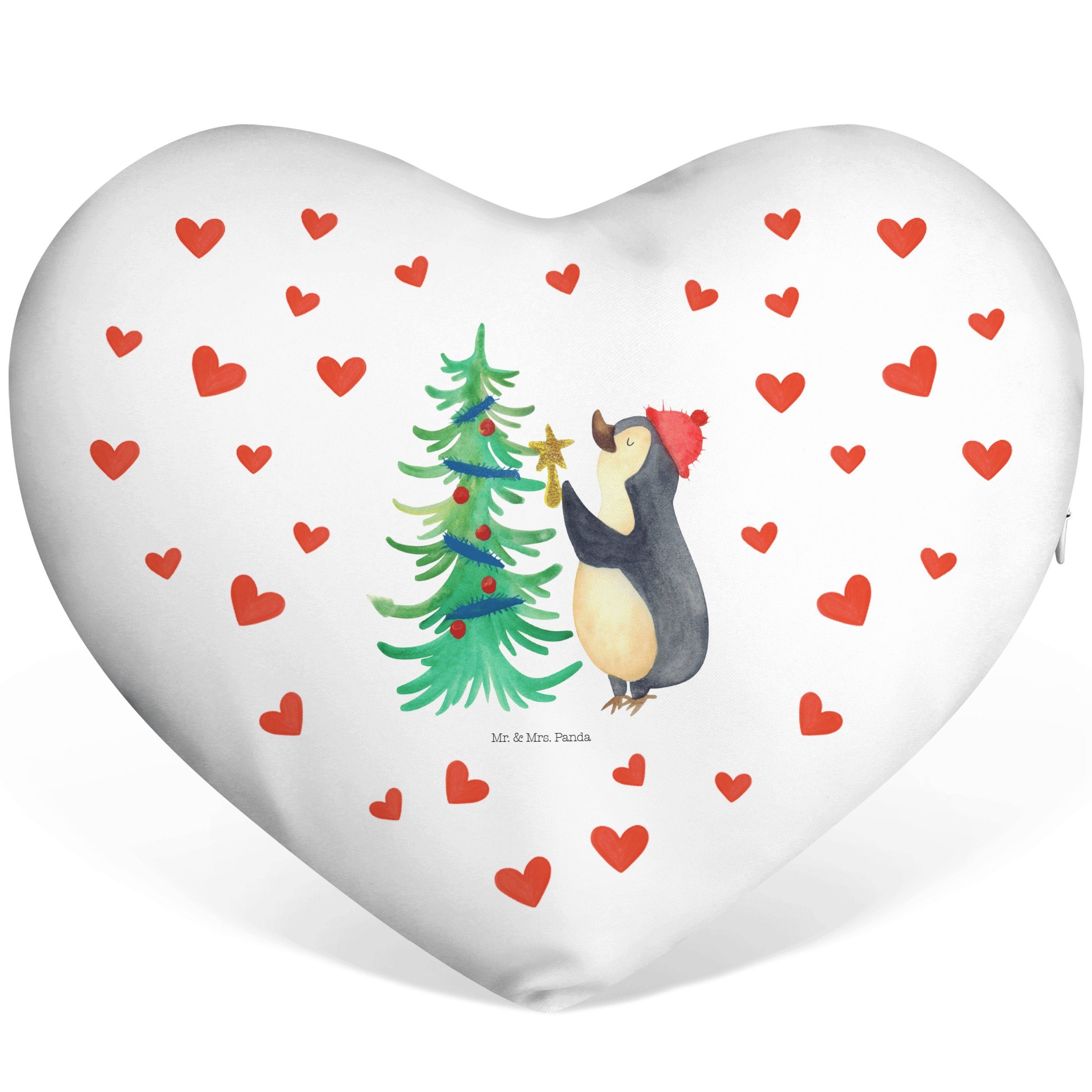 Mr. & Mrs. Panda Dekokissen Pinguin Weihnachtsbaum - Weiß - Geschenk, Kissen, Herz, Winter, Dekok