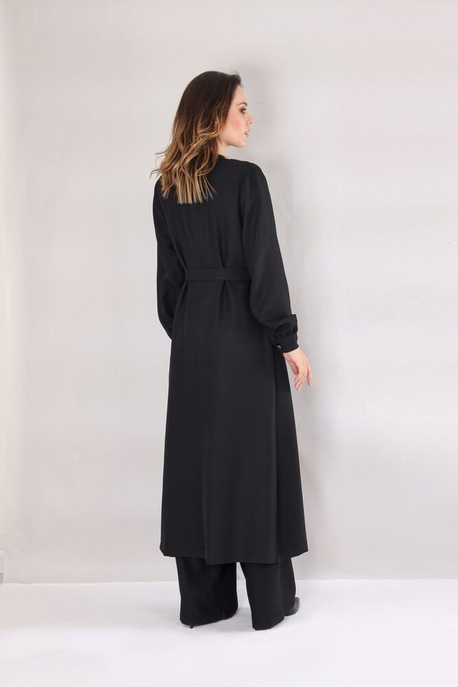 fashionshowcase Blusenkimono Langer Damen Cardigan in Leinenoptik mit Gürtel Langärmlig, Oversize Schnitt – Bild 4 von 4