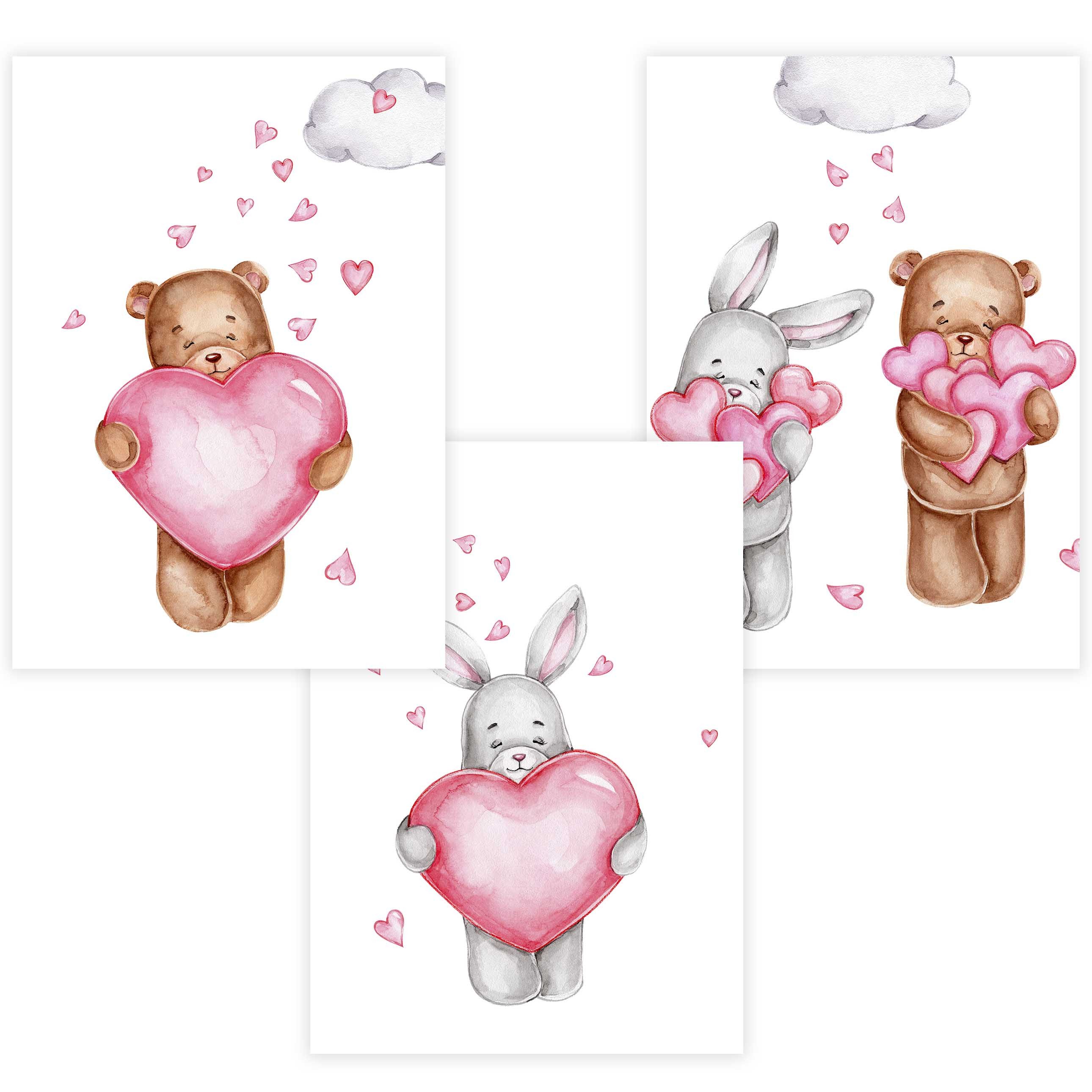 Poster Kinderzimmer Poster 3er Set Premium P709 / Teddybär mit Herz