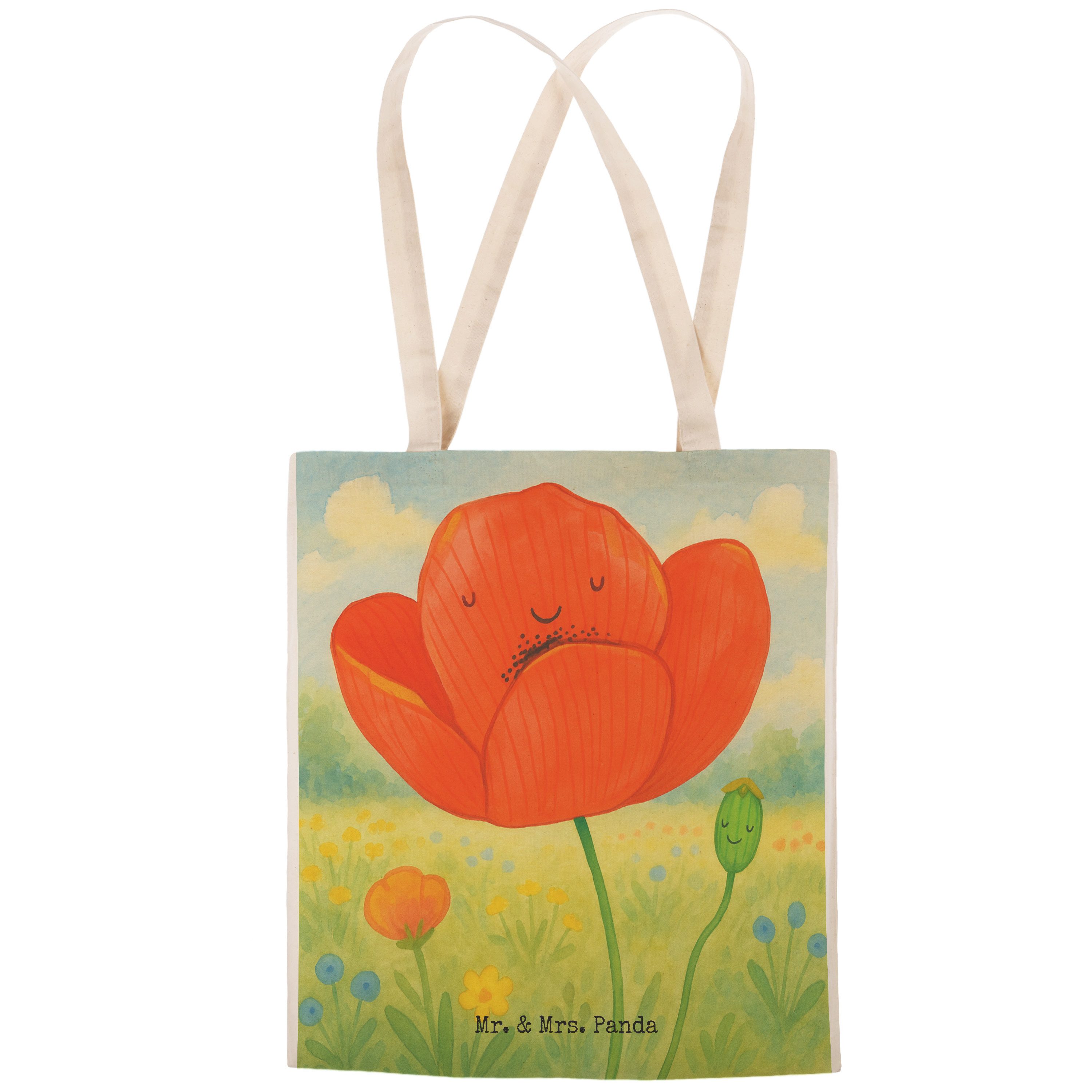 Mr. & Mrs. Panda Tragetasche Blume Mohnblume Design, Einkaufstaschen, Weiß, Stofftaschen, Stofftra (Packung, 1-tlg)