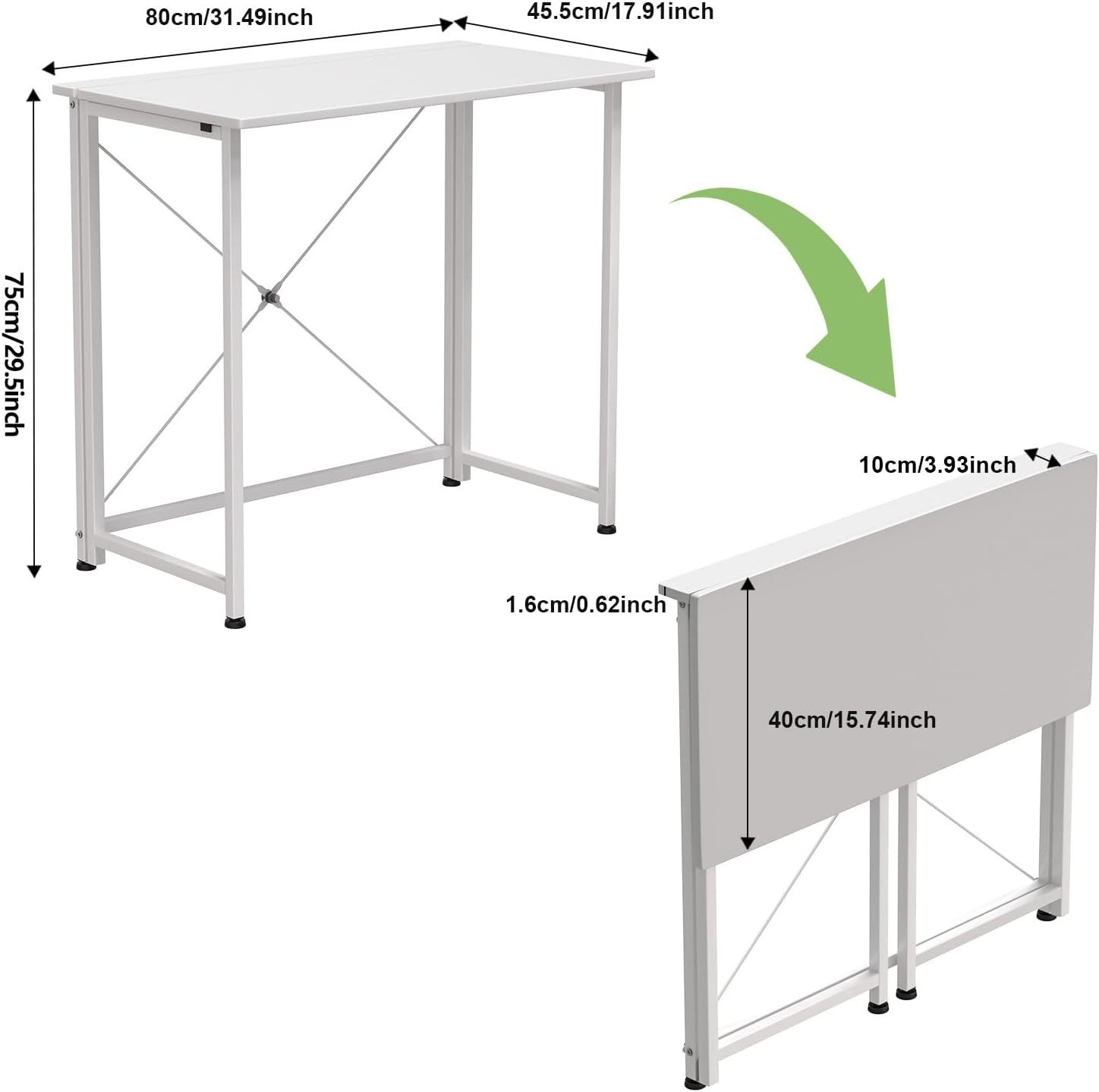 JEOBEST Computertisch Faltbar Tisch, Faltbarer Kleiner Schreibtisch Platzsparend, Klappbar PC Tisch 80 x 45 x 75cm