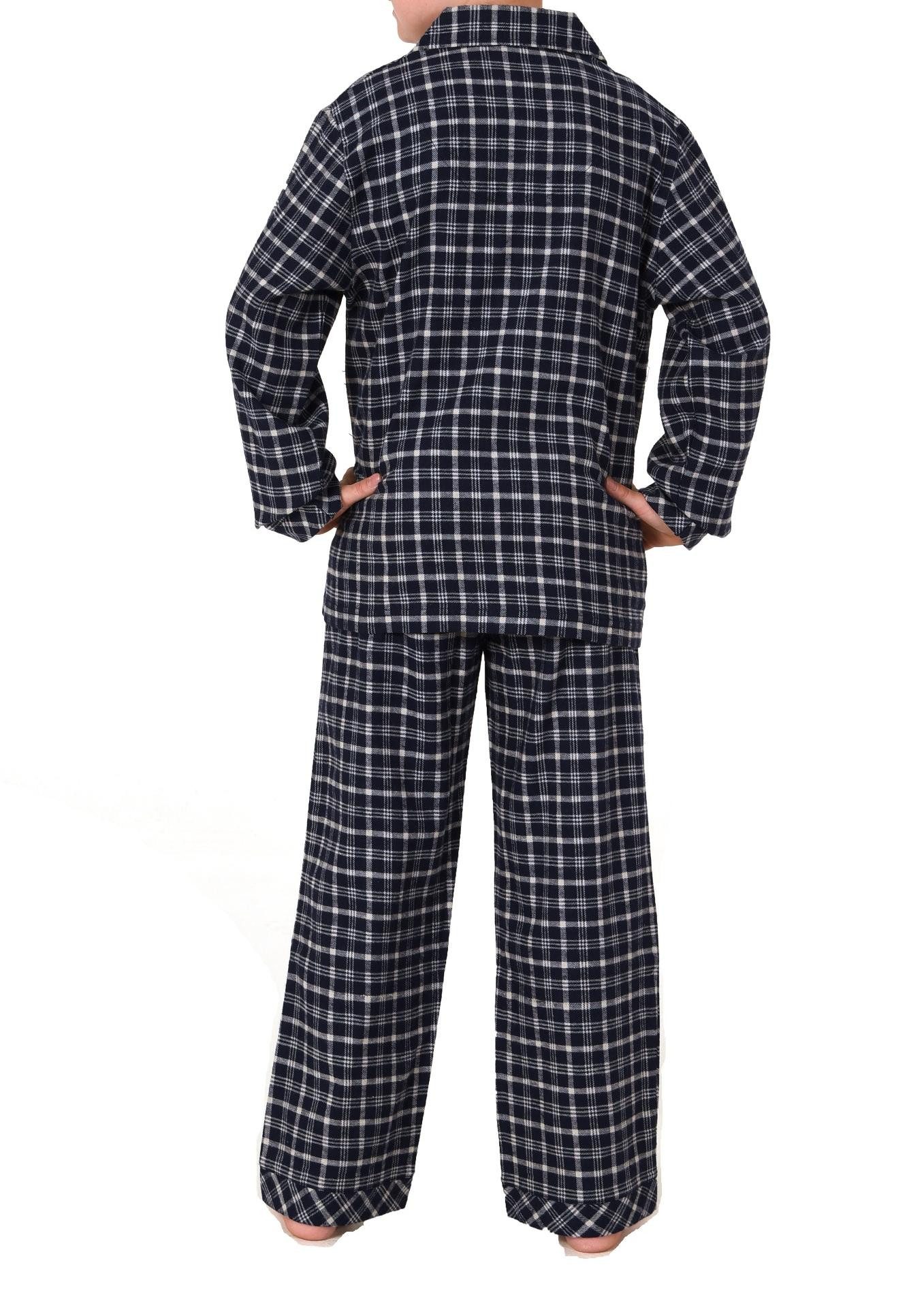 Normann Pyjama Jungen Flanell Pyjama langarm Schlafanzug in Karo Optik zum knöpfen – Bild 3 von 3