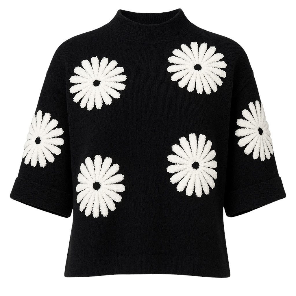 Mississhop Rollkragenpullover Damen Pullover mit Blumenmuster günstig online kaufen