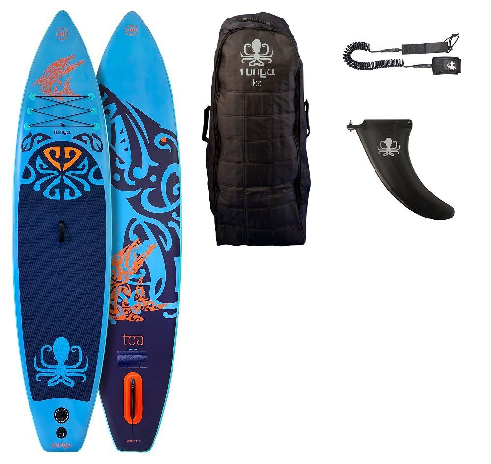 [Am beliebtesten] Runga-Boards Inflatable SUP-Board Runga Center-Finne TOA Up gepolsterten und (Set Allround, Coiled-Leash) Stand 1, iSUP, 11.6 mit AIR Paddling blue Trolley-Rucksack, SUP