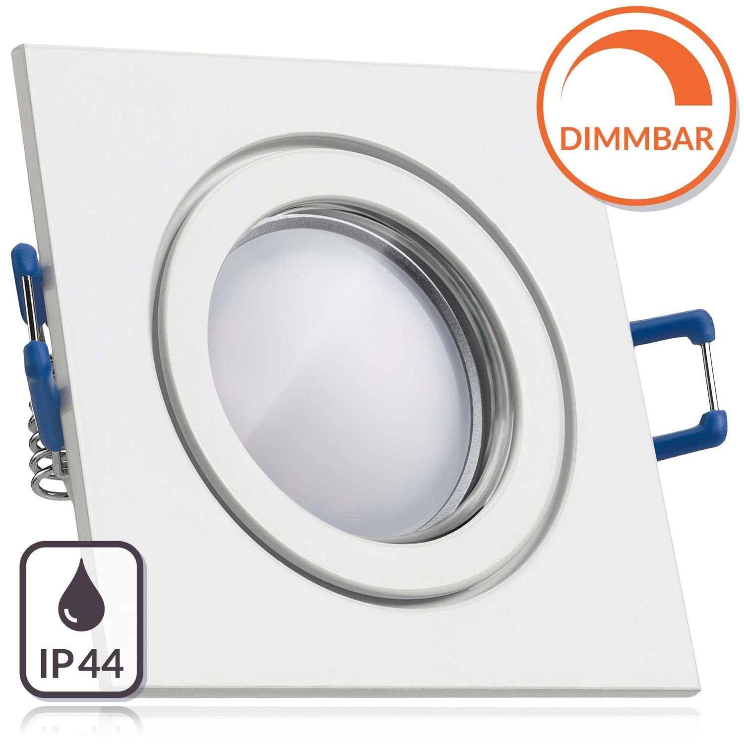 LEDANDO LED Einbaustrahler IP44 LED Einbaustrahler Set EXTRA FLACH (35mm) in Weiß mit LED Markenl
