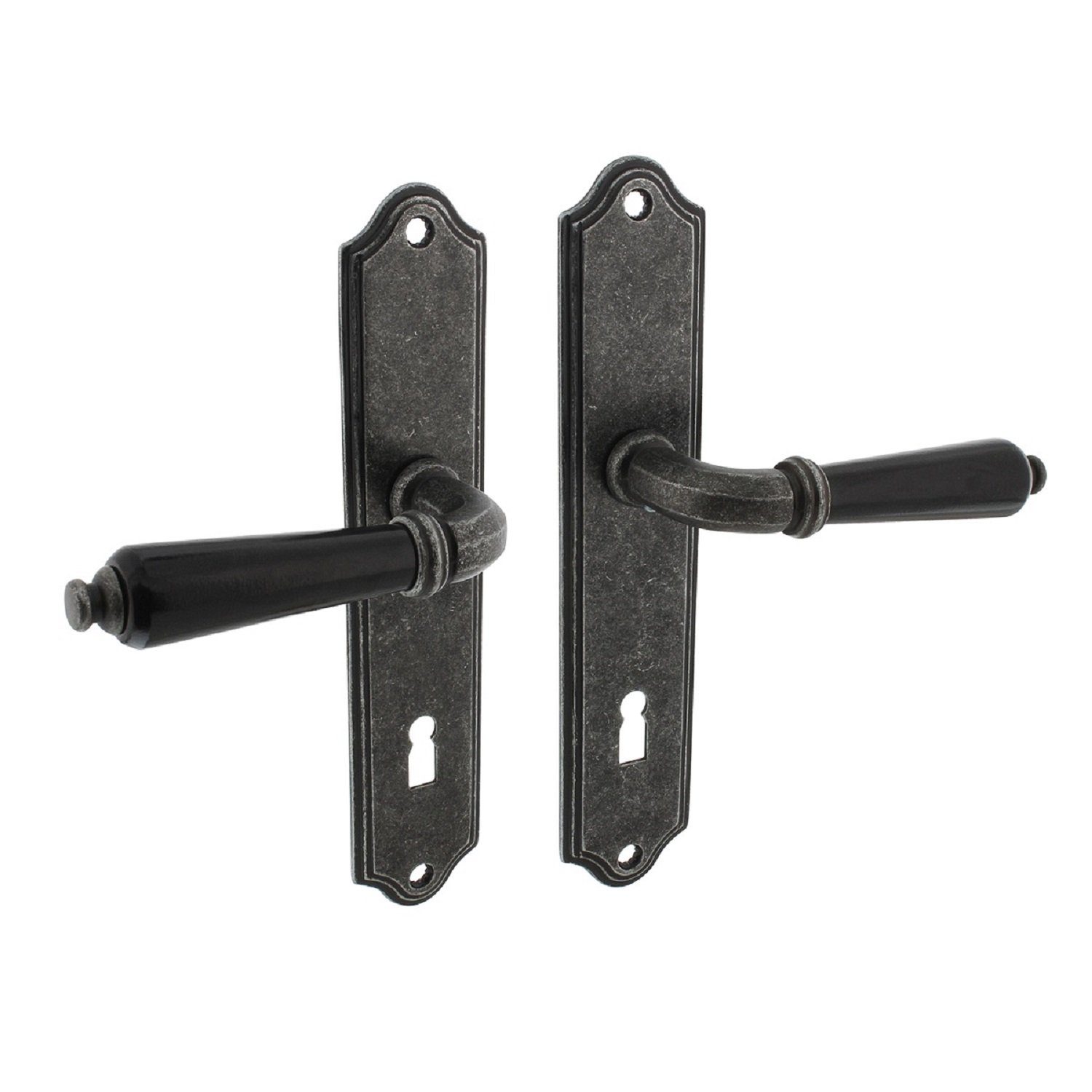 MS Beschläge Türbeschlag Antik Grau Langschild-Türdrücker Griff Schwarz günstig online kaufen