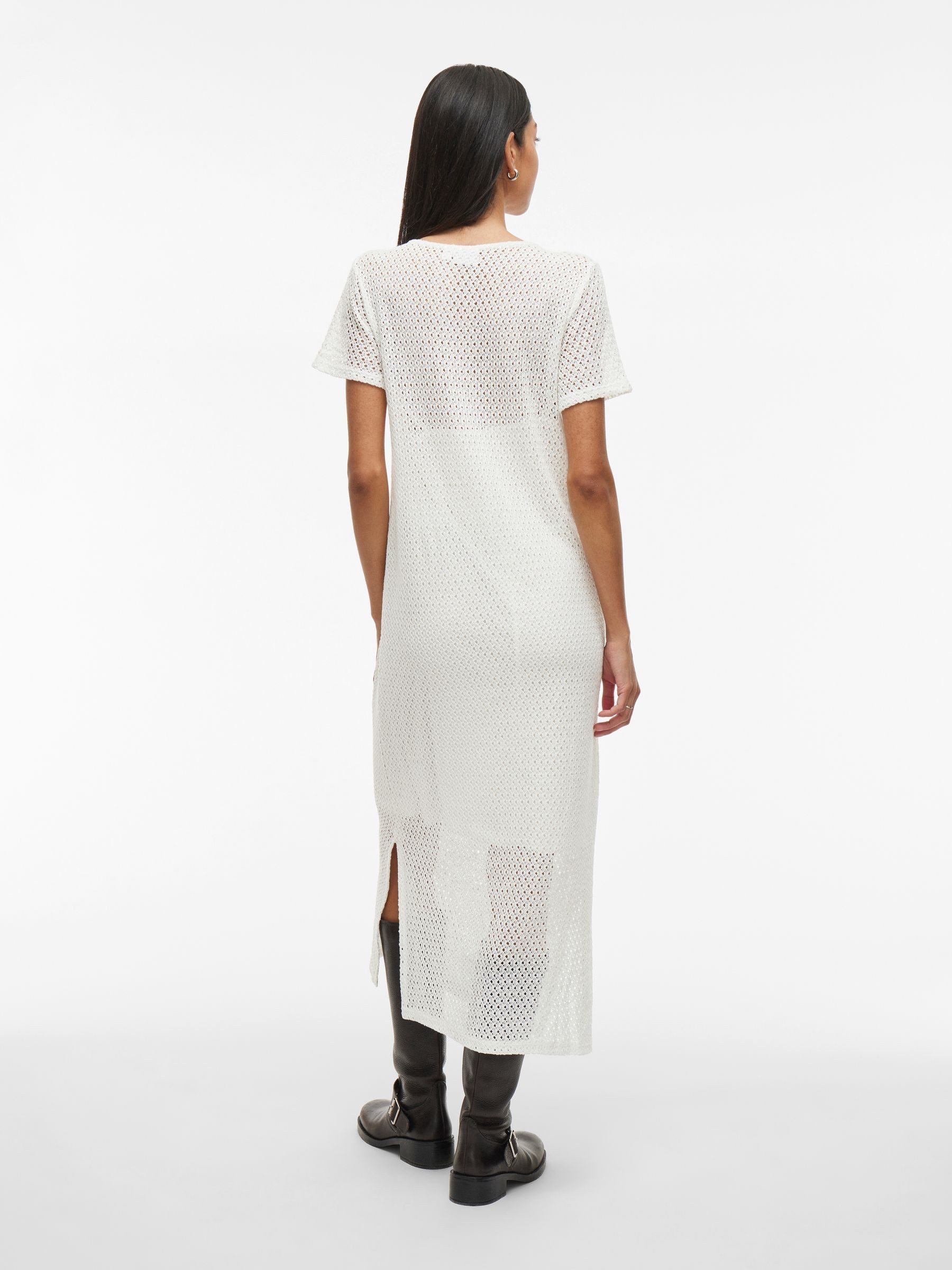 Vila Shirtkleid Elegantes Mesh-Design mit durchsichtigen Details (7/8-Länge) VIMINE O-NECK S/S MIDI DRESS