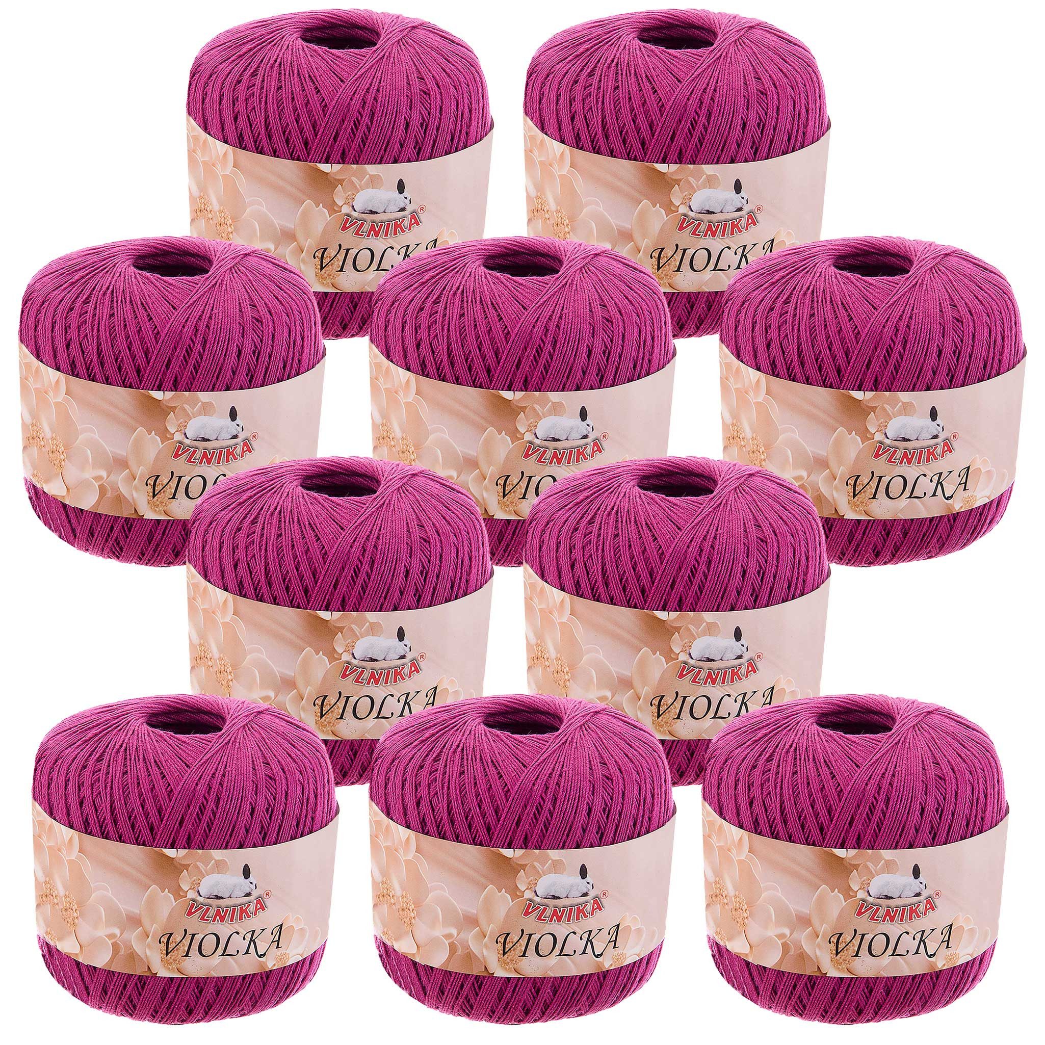 maDDma 10 x 50g Violka Häkelgarn recycelte Baumwolle Klassikgarn Filetgarn Häkelwolle, 285 m (Sparpaket, 10 Knäuel je 50 g), fuchsia