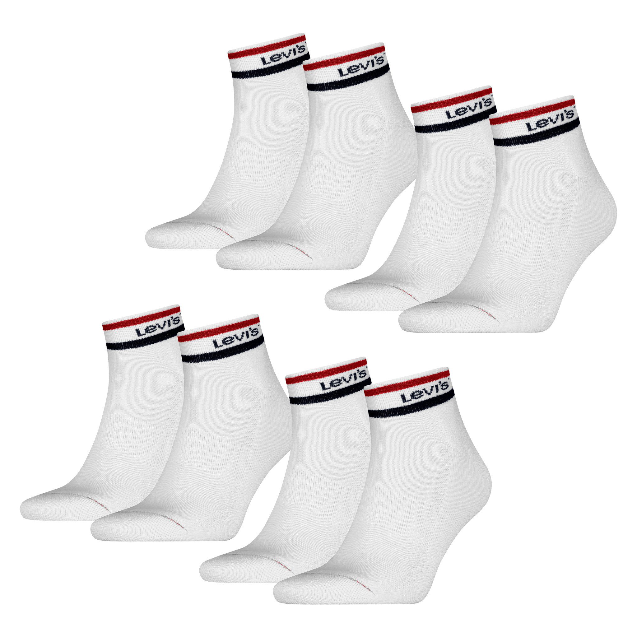 Levi's® Freizeitsocken 4 Paar Uni Mid Cut Sport Stripe Quarter Socken (4-Paar) mit gepolsterter Sohle