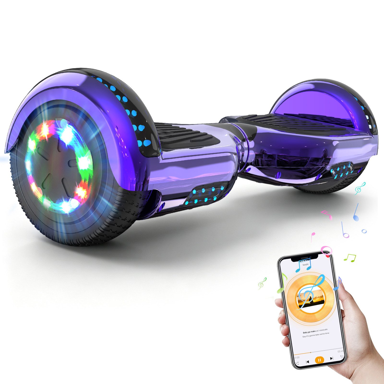 RCB Balance Scooter JD5JD6, 6,5 Zoll Zweimotoren Hoverboard mit LED-Leuchten und Bluetooth, 120,00 W, 15.00 km/h, bis zu 10 km Reichweite, keine Straßenzulassung