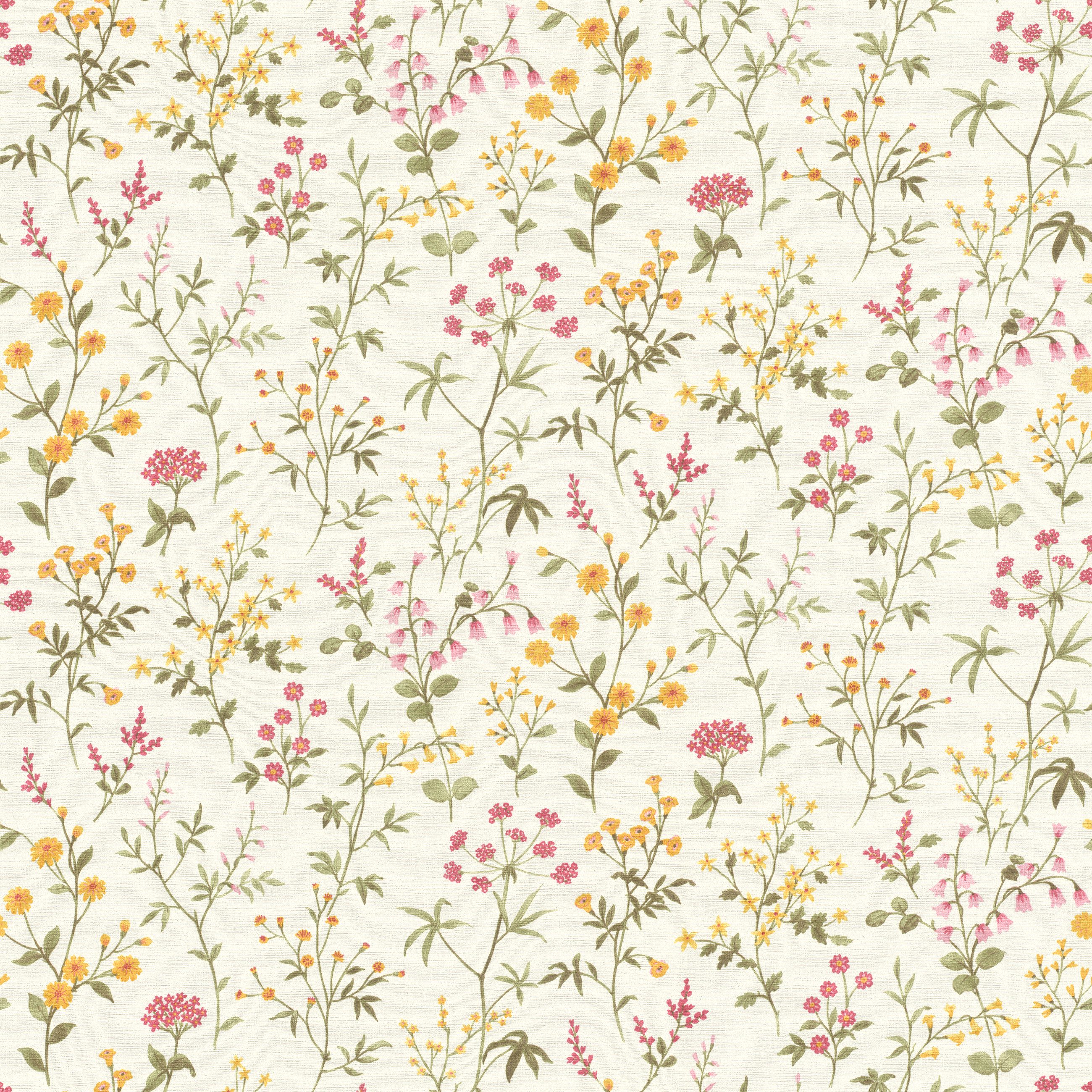 Rasch Vliestapete Daisy - Selbstklebende Tapete Blumen von tesa® x rasch®, strukturiert, floral, Landhausstil, geblümt, botanisch, (1 Rolle, 1 St), selbstklebend, 6,00m x 0,53m