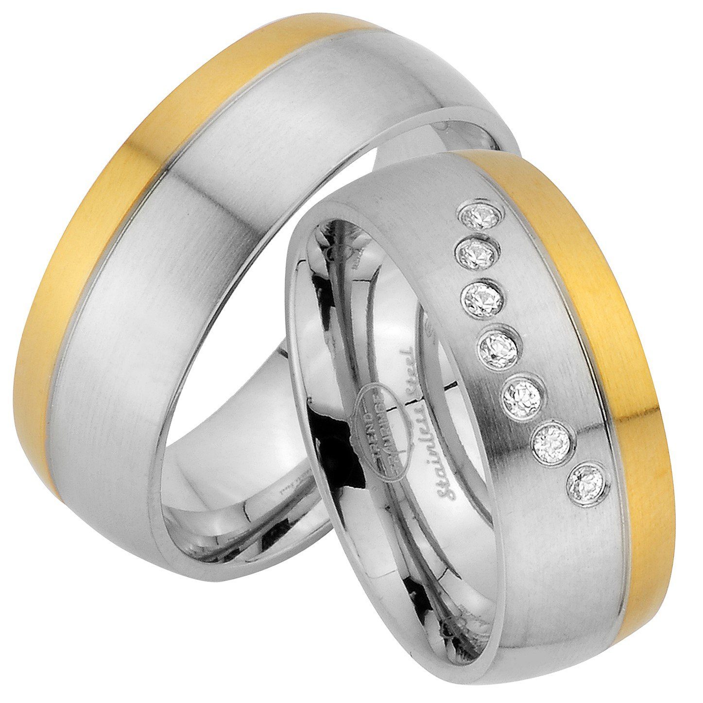 Trauringe123 Trauring Hochzeitsringe Verlobungsringe Trauringe Eheringe Partnerringe Gold Platiert aus Edelstahl JE64