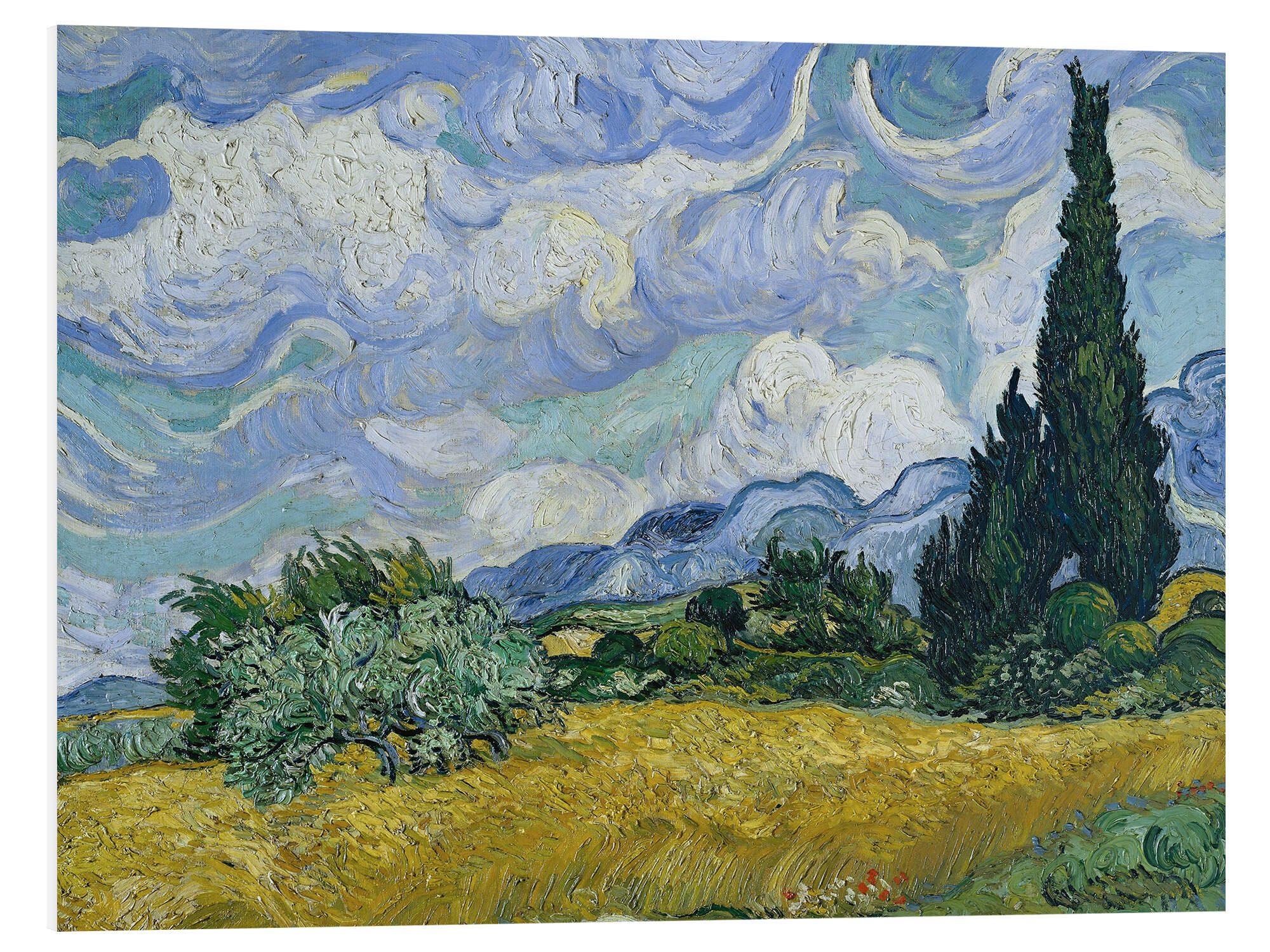 Posterlounge Wandbild Weizenfeld mit Zypressen, 1889, Vincent van Gogh, erhältlich als Poster, Leinwandbild, Wandsticker oder Acrylglasbild