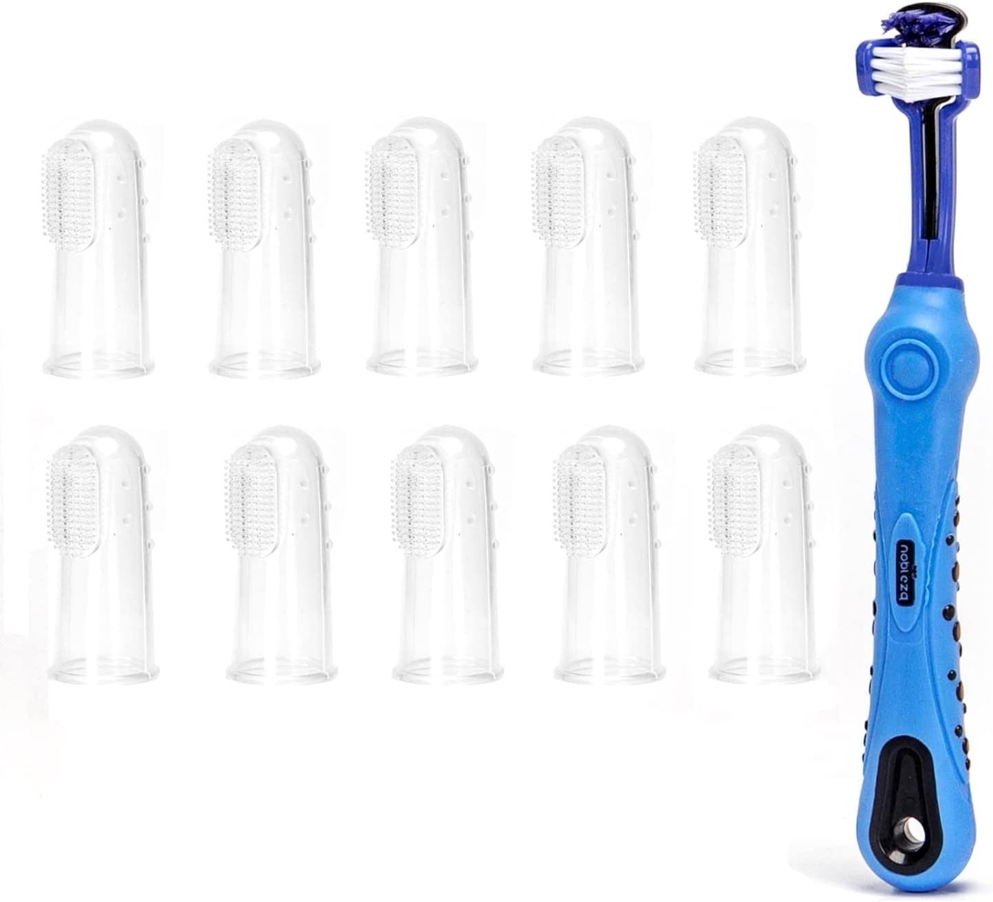 Tierzahnbürste nobleza 2-in-1 Zahnpflegeset für Hunde Zahnbürste & Fingerzahnbürsten