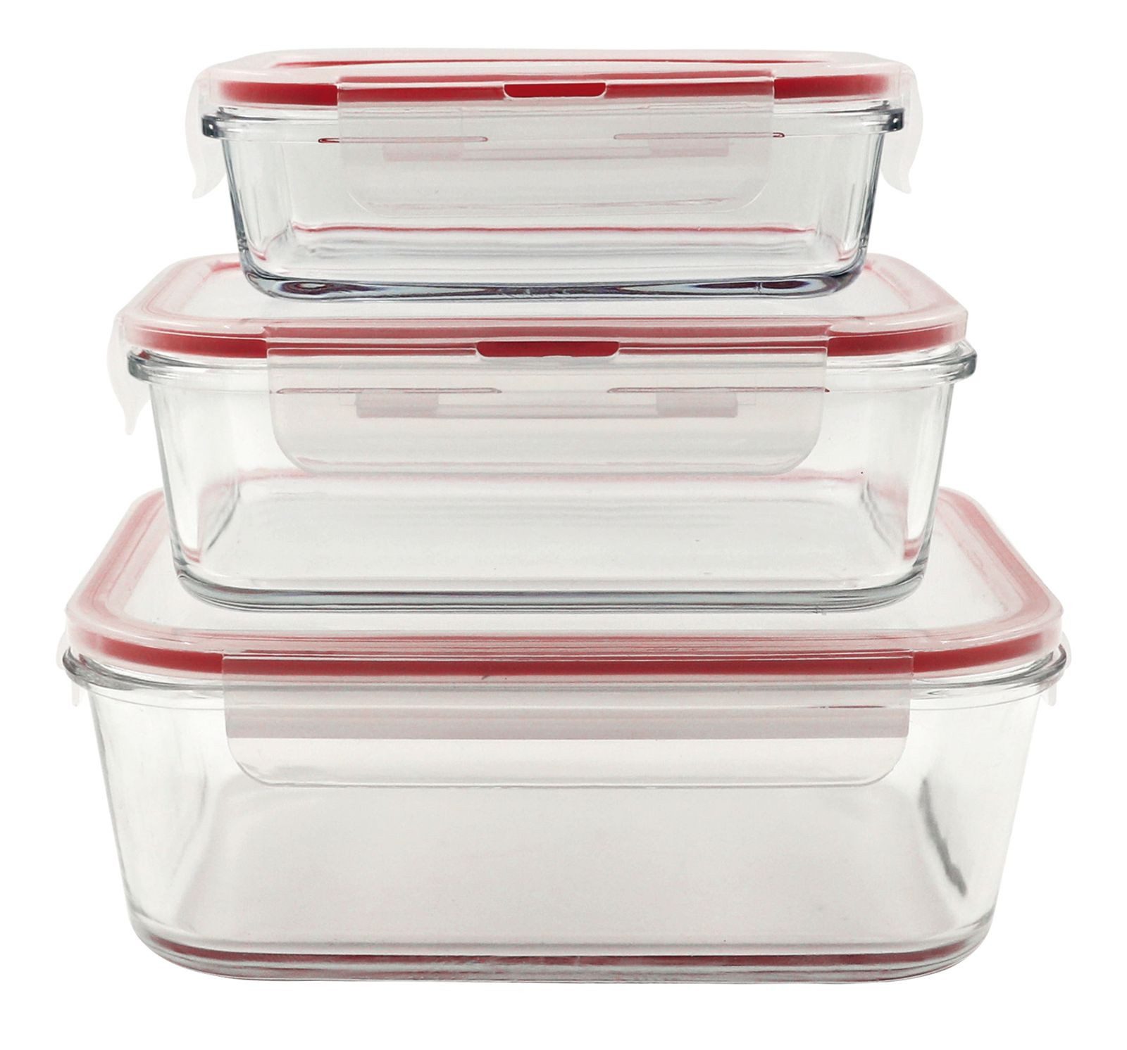 BURI Frischhaltedose Glas-Frischhaltedosen mit Deckel 3er-Set eckig Vorratsdose Gefrierdose, Glas