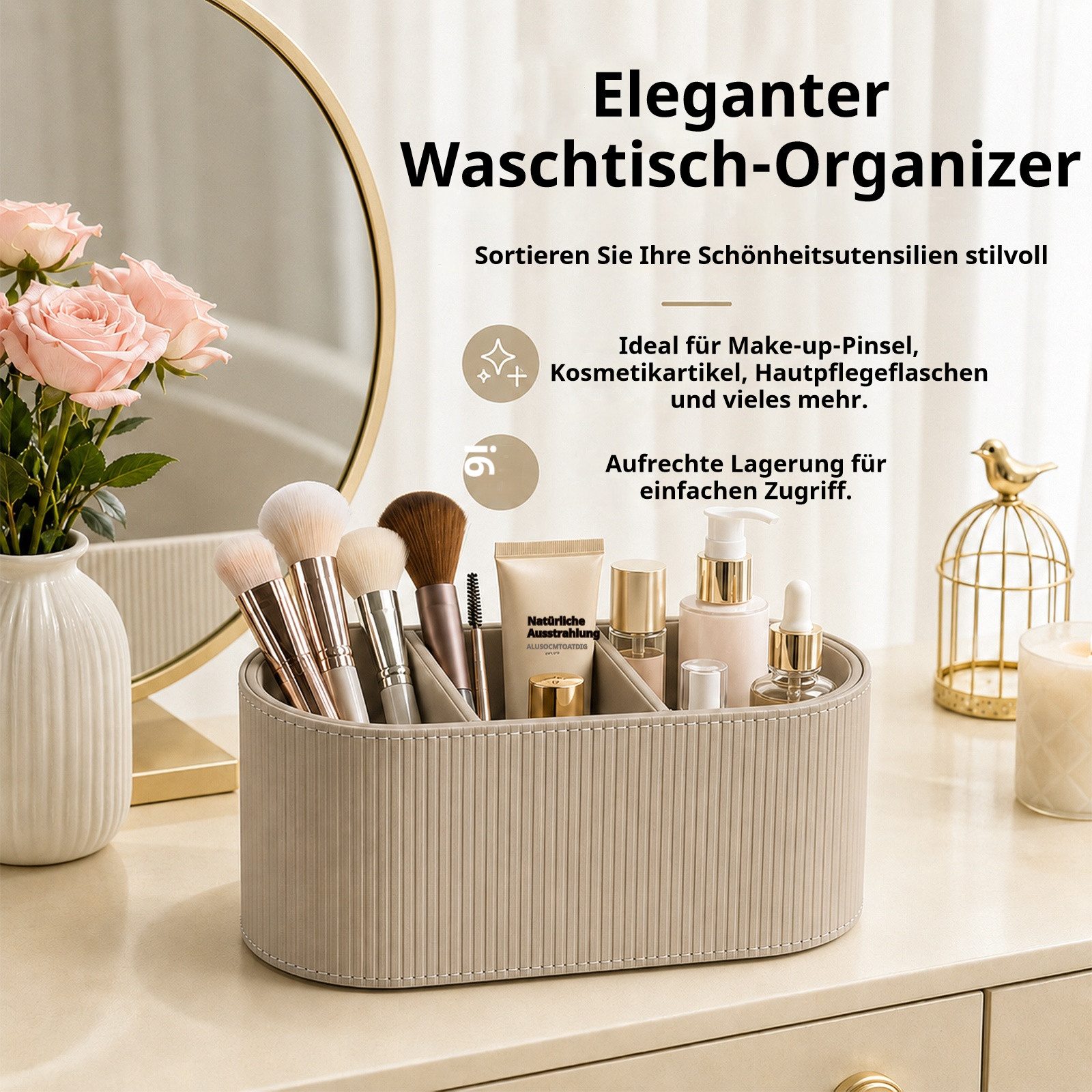 BlingBin Organizer Stifte Schreibtisch PU Leder Stifthalter Make Up Pinselhalter (1 Stück, 1 St., 22 × 10 × 10 cm), Fernbedienungshalter,Multifunktionaler Stift – Bild 4 von 5