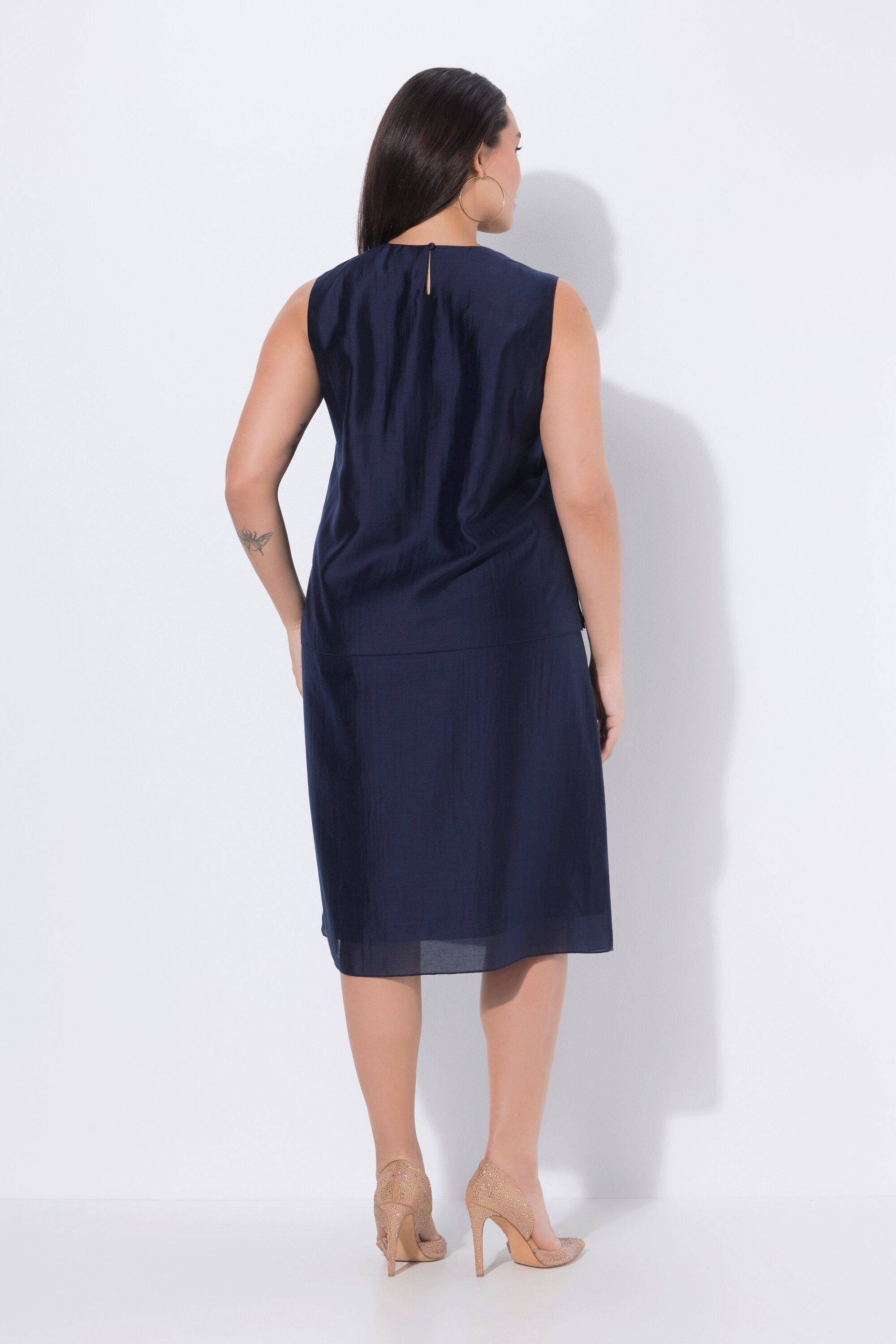 Ulla Popken Midikleid Chiffon-Midikleid Blüten-Applikation Rundhals