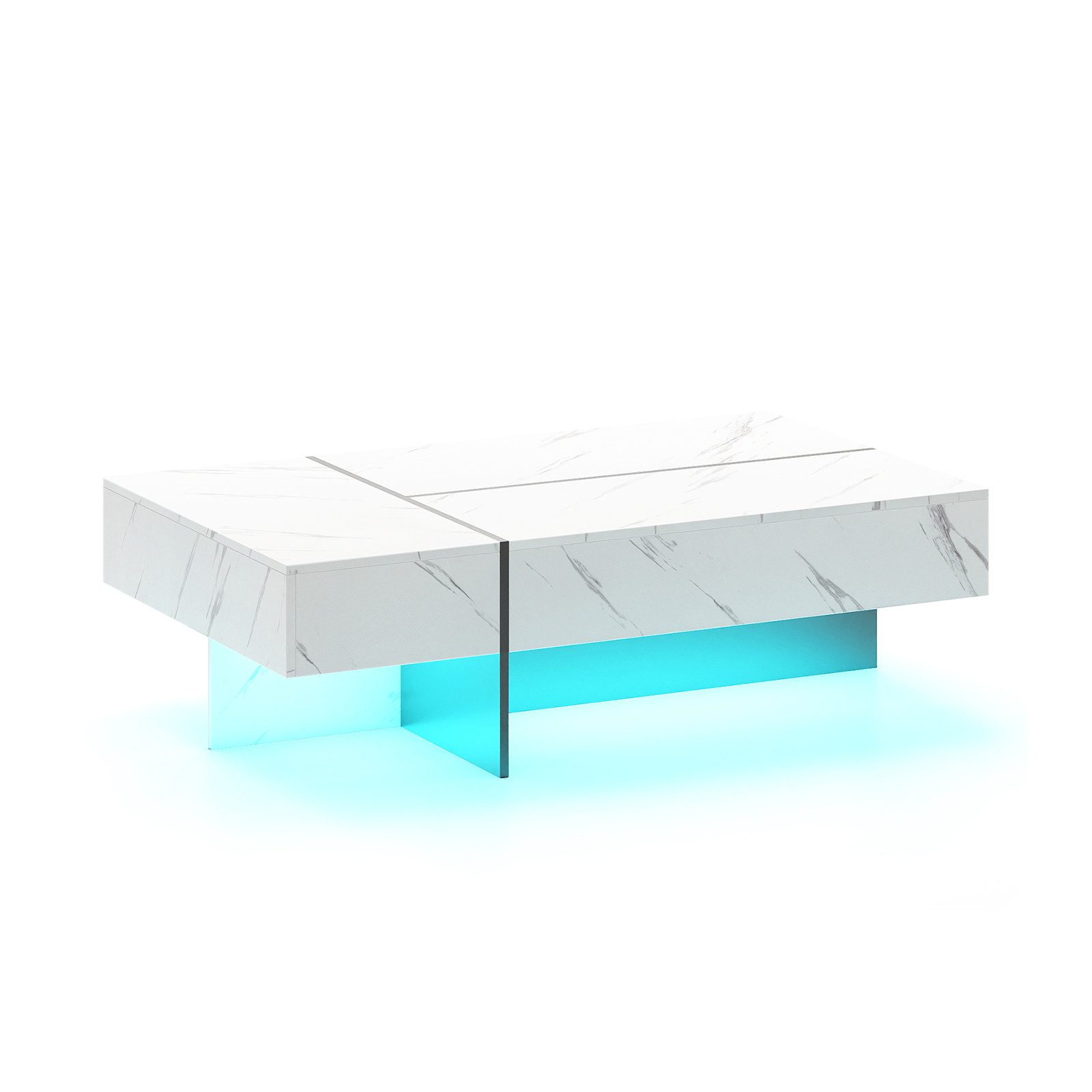 COSTWAY Couchtisch Hochglanz rechteckiger Wohnzimmertisch mit LED, Schubladen (1-St., 1× Tisch, 1× Fernbedienung(ohne Batterien), 1× Anleitung), mit Fernbedienung