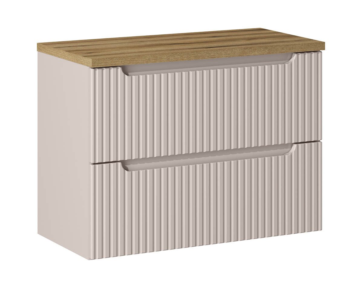 Thumbnail - einfachgutemoebel Waschtisch-Set Bad Waschplatz ILUNA Cash 80cm Schubladen, inkl Becken OAK, Kaschmir, (Badmöbel Set, 1-...