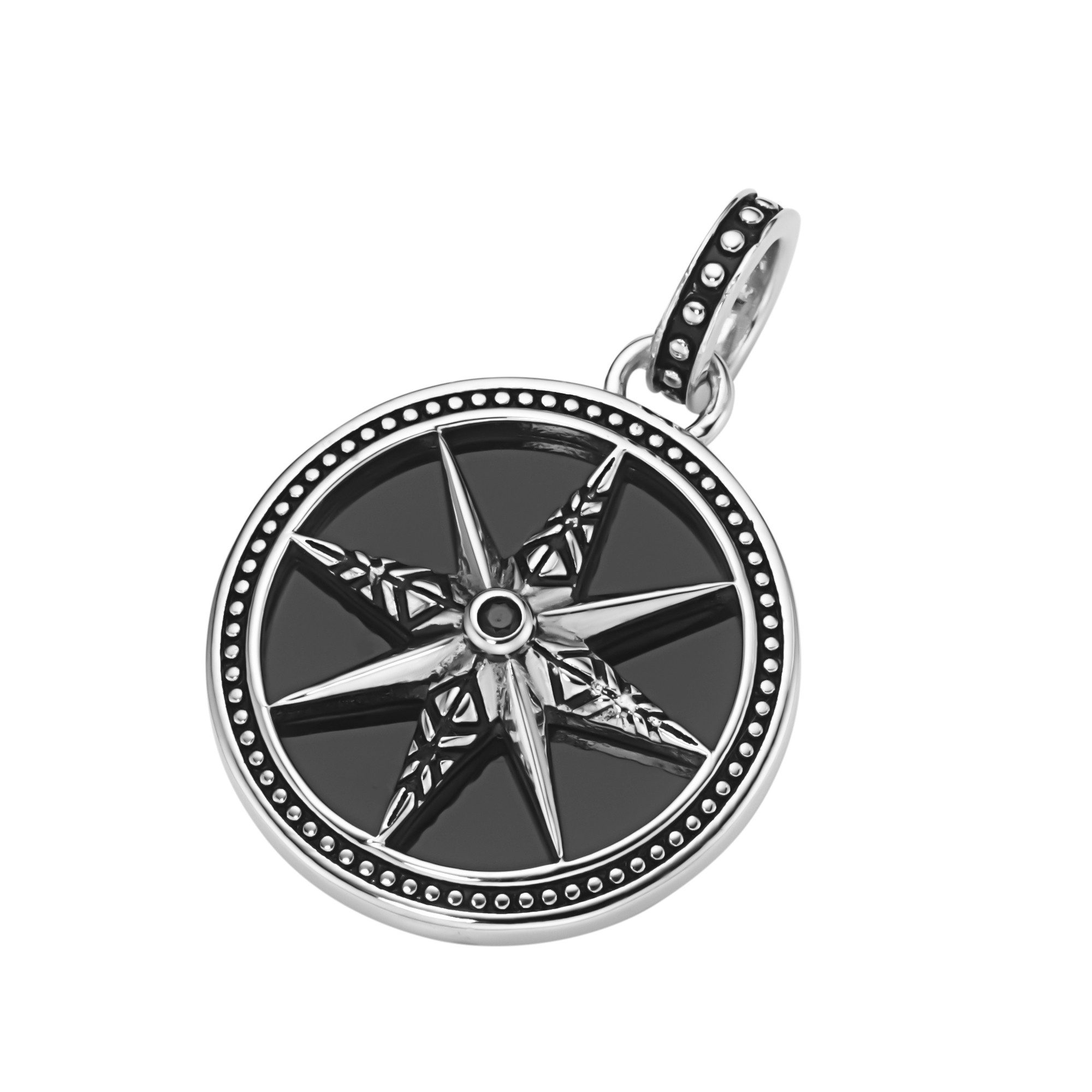 Kettenanhänger Kompass mit Achat und Spinell in schwarz, Silber 925