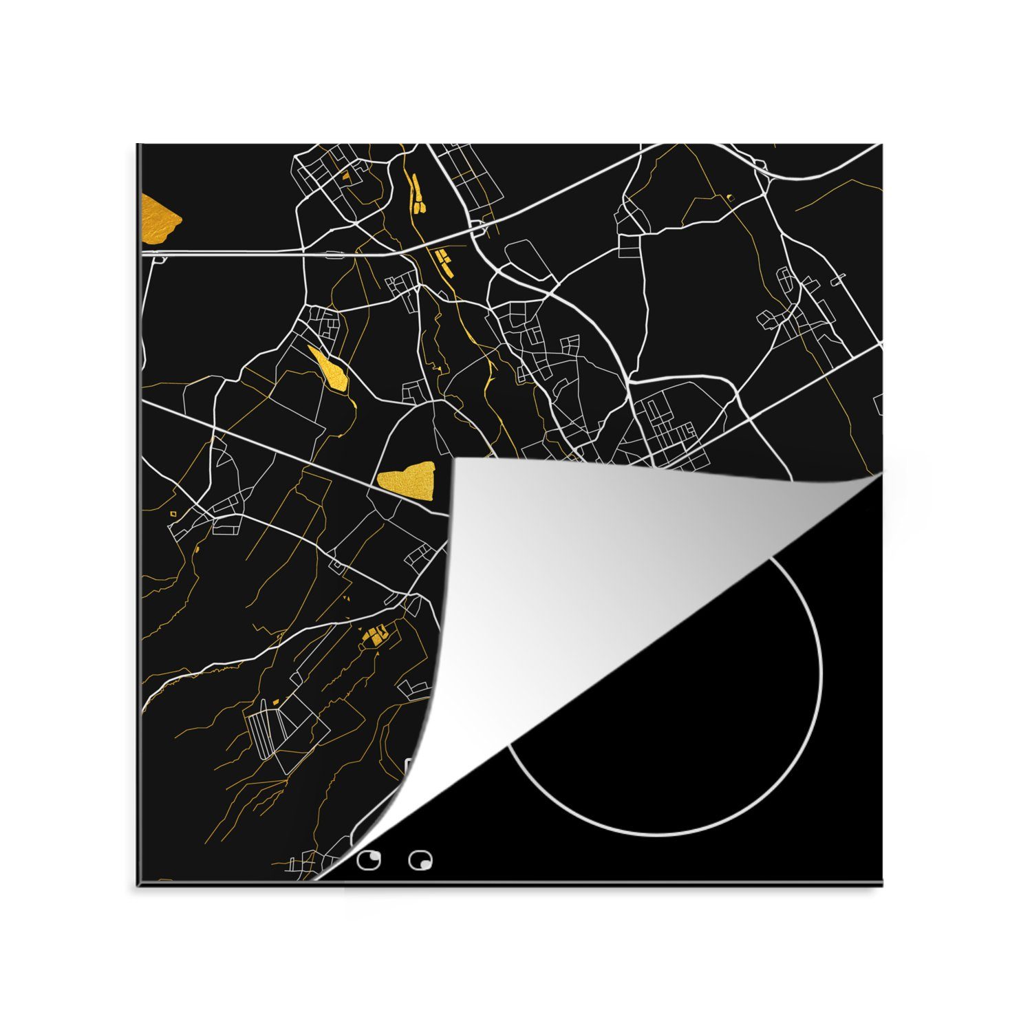 MuchoWow Herdblende-/Abdeckplatte Düren - Karte - Gold - Stadtplan - Deutschland - Karte, Vinyl, (1 tlg), 78x78 cm, Ceranfeldabdeckung, Arbeitsplatte für küche