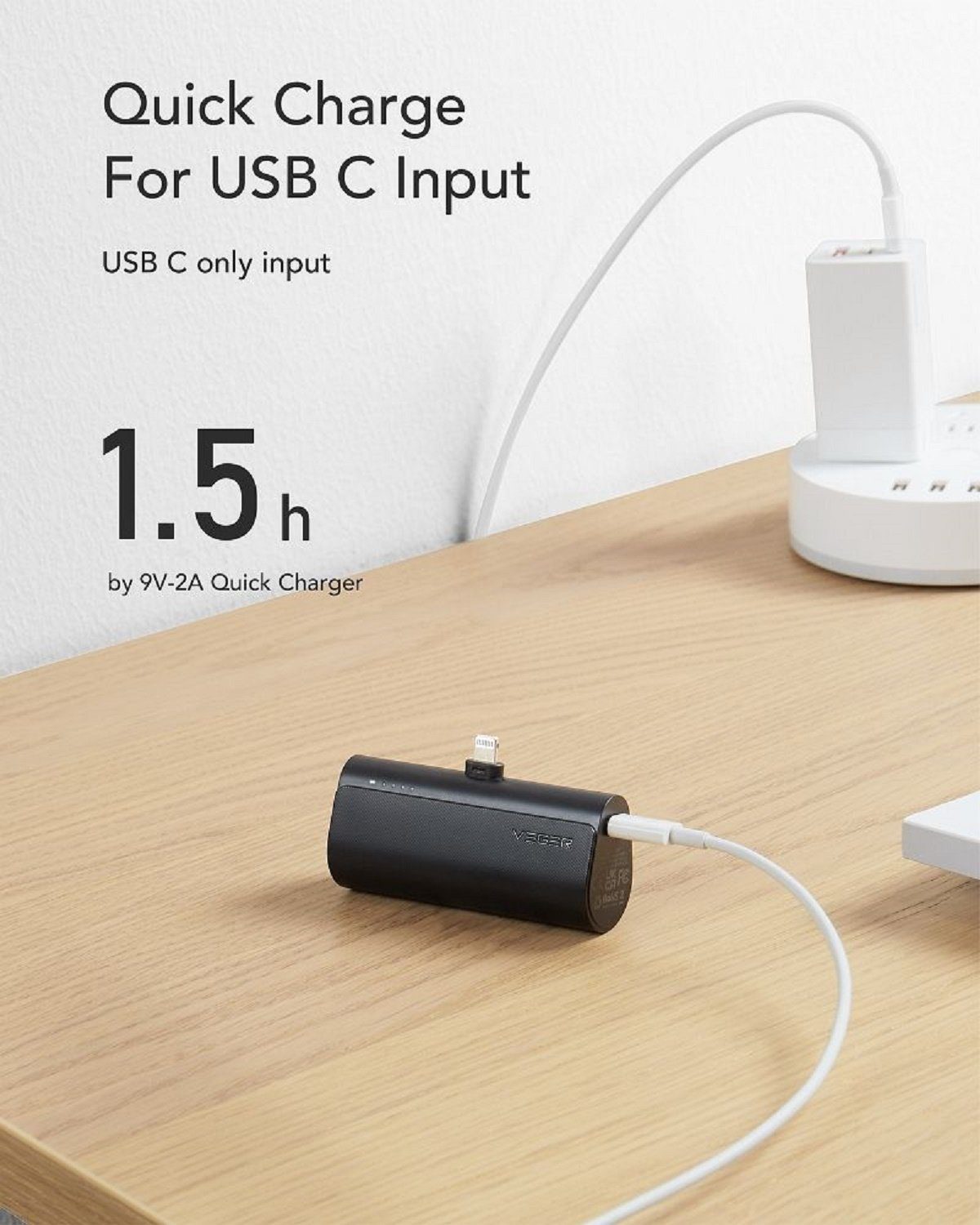 VEGER PlugOn - 5000mAh mit Build Connector für iPhone Anschlüsse PD 20W Powerbank