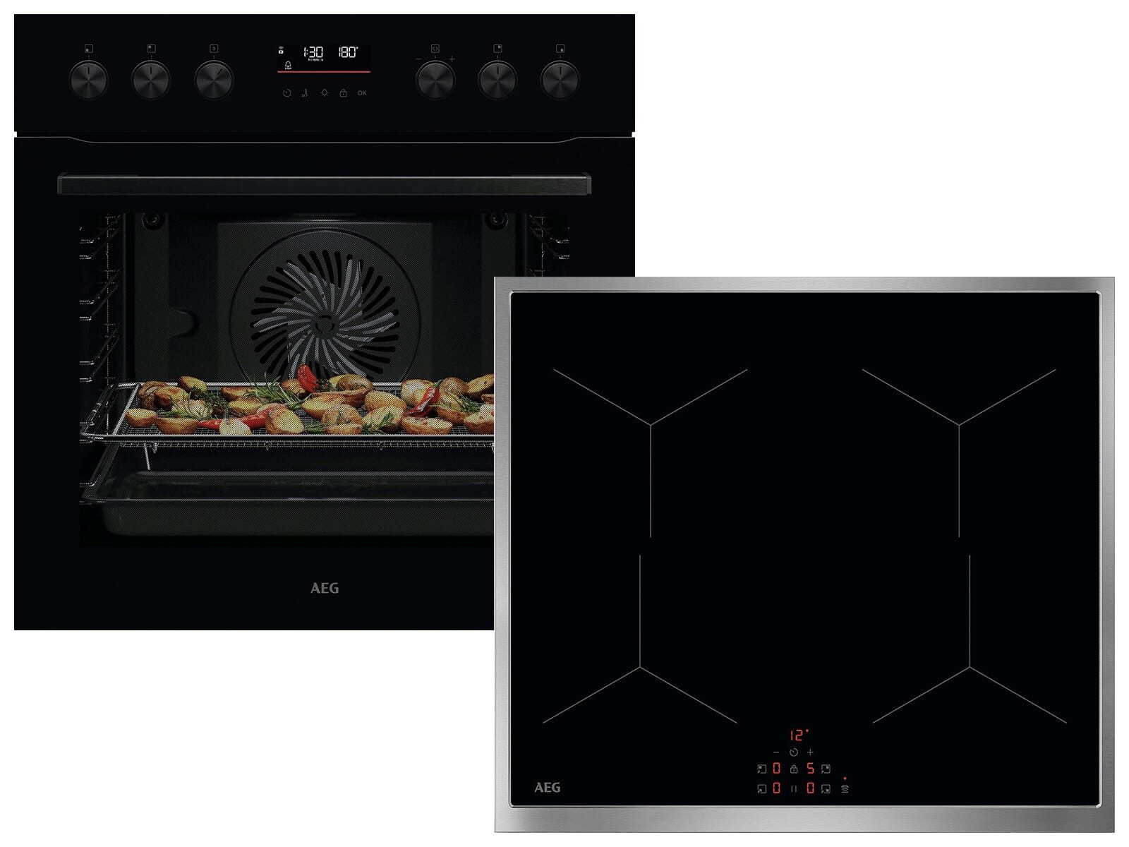 AEG Elektro-Herd-Set, mit kein Auszug vorhanden, Pyrolyse-Selbstreinigung, Timer, TouchControl-Bedienung