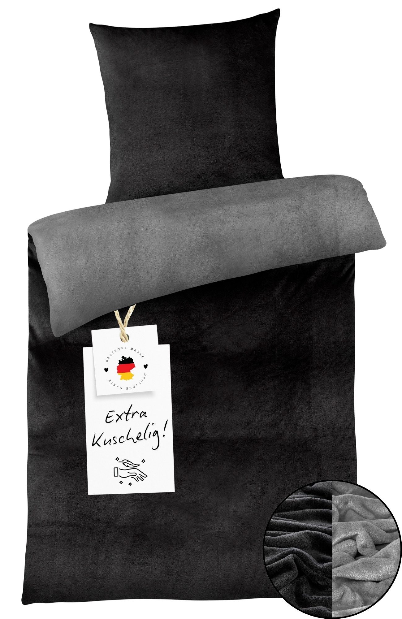 Carpe Sonno Постельное белье Cashmere Touch Kuschel 135x200 155x220 Winter Teddy Plüsch Fleece Warm, Microfaser-Fleece, 2 teilig, Warme kuschelige einfarbige Постельное белье Grau Schwarz