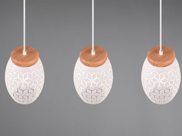 meineWunschleuchte LED Pendelleuchte, LED wechselbar, warmweiß, Esstisch-lampe dreiflammig mit Holz über Kochinsel Kücheninsel, B 70cm