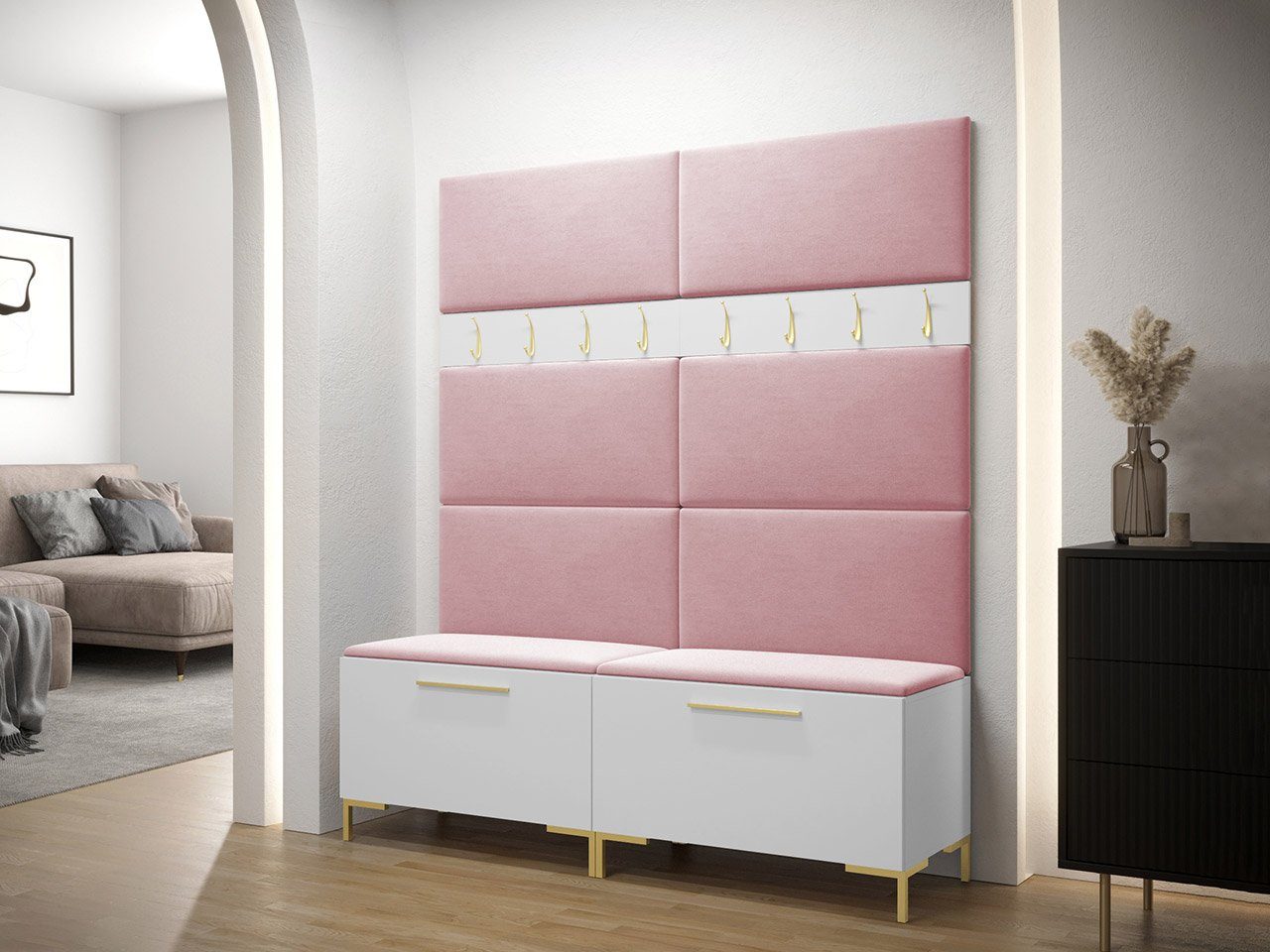 MIRJAN24 Шкафы-Set Zilion II, (Komplett-Set, 2x Schuhschrank, 2x Kleiderhakenbrett, Gepolstertes Paneel 8x 84x42), Auswahl aus Fronten und Polsterplatten