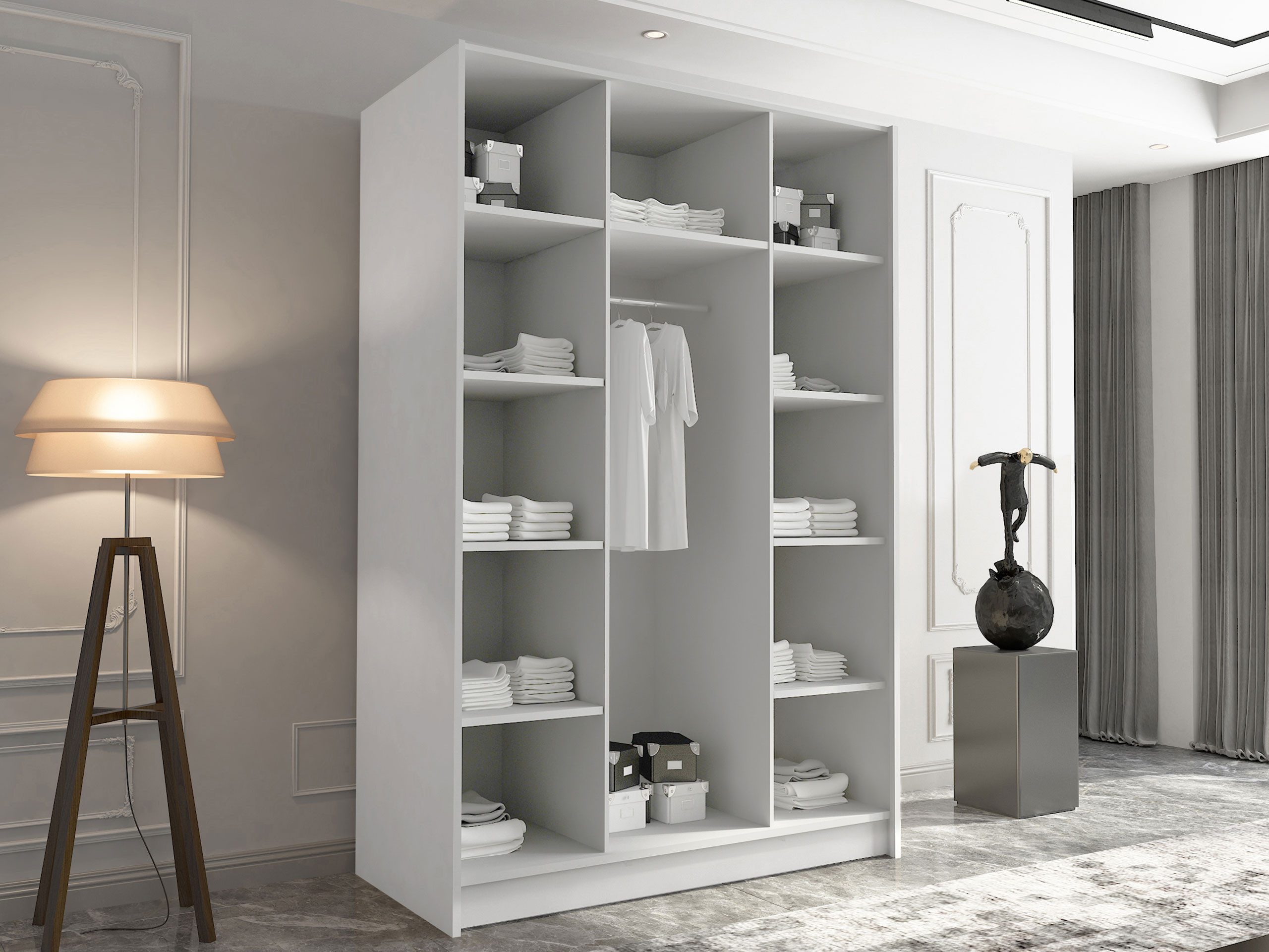 MIRJAN24 Kleiderschrank Calia I (mit drei Drehtüren) Kleiderstange, Metallgriffe
