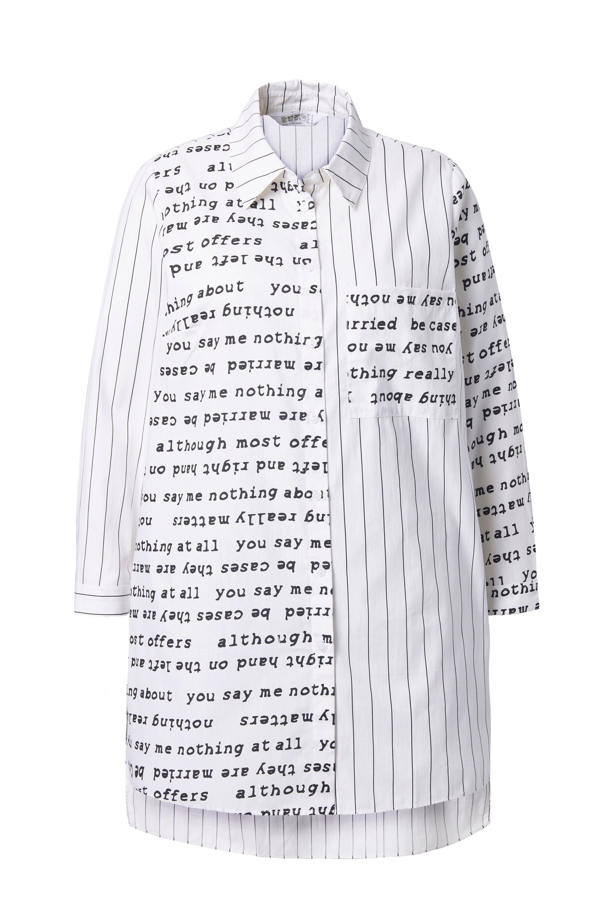 Hemdbluse Long-Hemdbluse oversized Schriftmuster/Streifen
