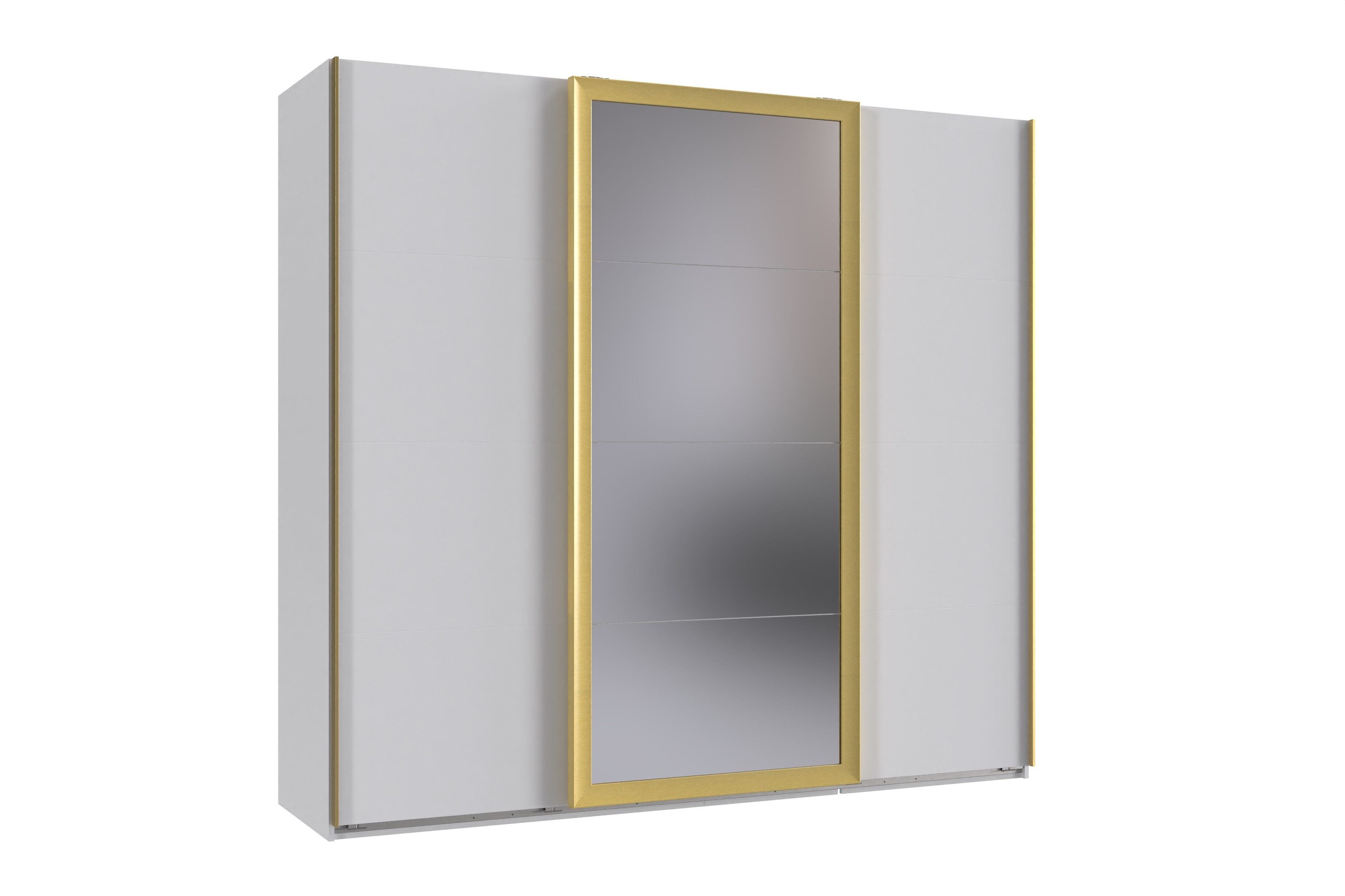 freiraum Schwebetürenschrank KATAR in WEISS + GOLD MATT - 225x208x64cm (BxHxT)