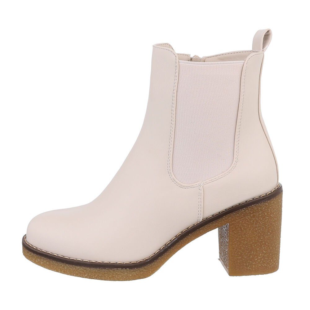 Ital-Design Damen Freizeit High-Heel-Stiefelette Blockabsatz High-Heel Stiefeletten in Beige