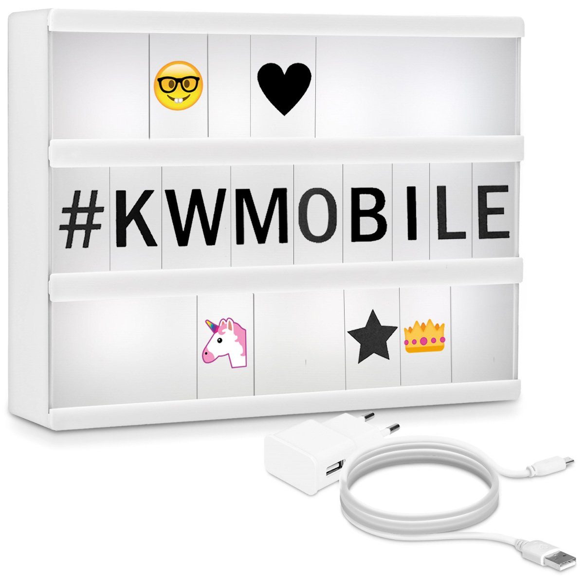 Leuchte Netzteil schwarz A4 - Deko Box Emoji Buchstaben fest Lampe Kino Vintage Dekolicht, Leuchtkasten 378 LED USB - Lichtbox - LED integriert, Light Zahlen LED - bunt kwmobile Lightbox